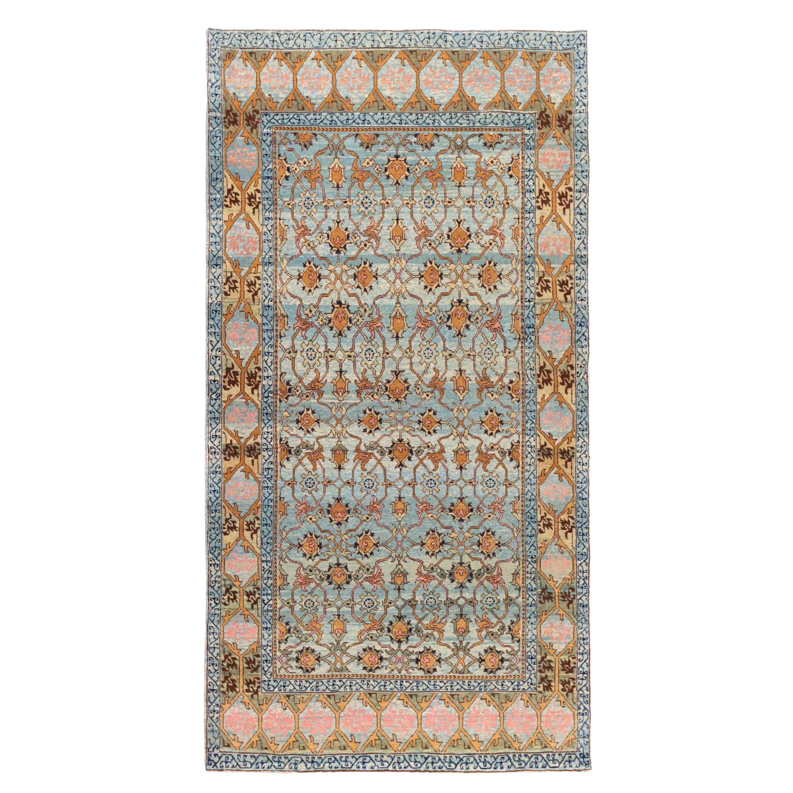 Ararat-Teppich Mamluk mit Gitterdesign, antiker Revival-Teppich, natürlich gefärbt