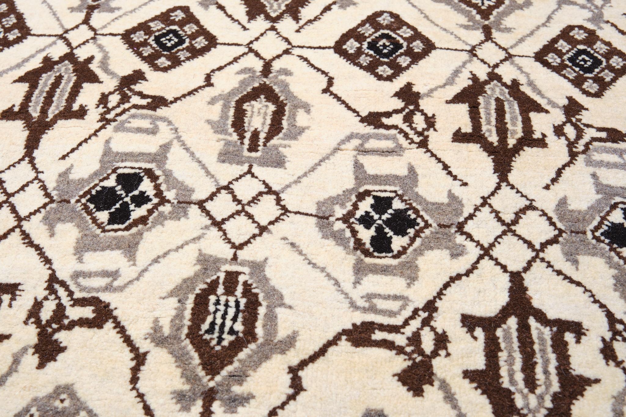 Turkish Ararat Rugs Mamluk Carpet with Lattice Design, Natural Sheep Wool Colors No Dye For Sale