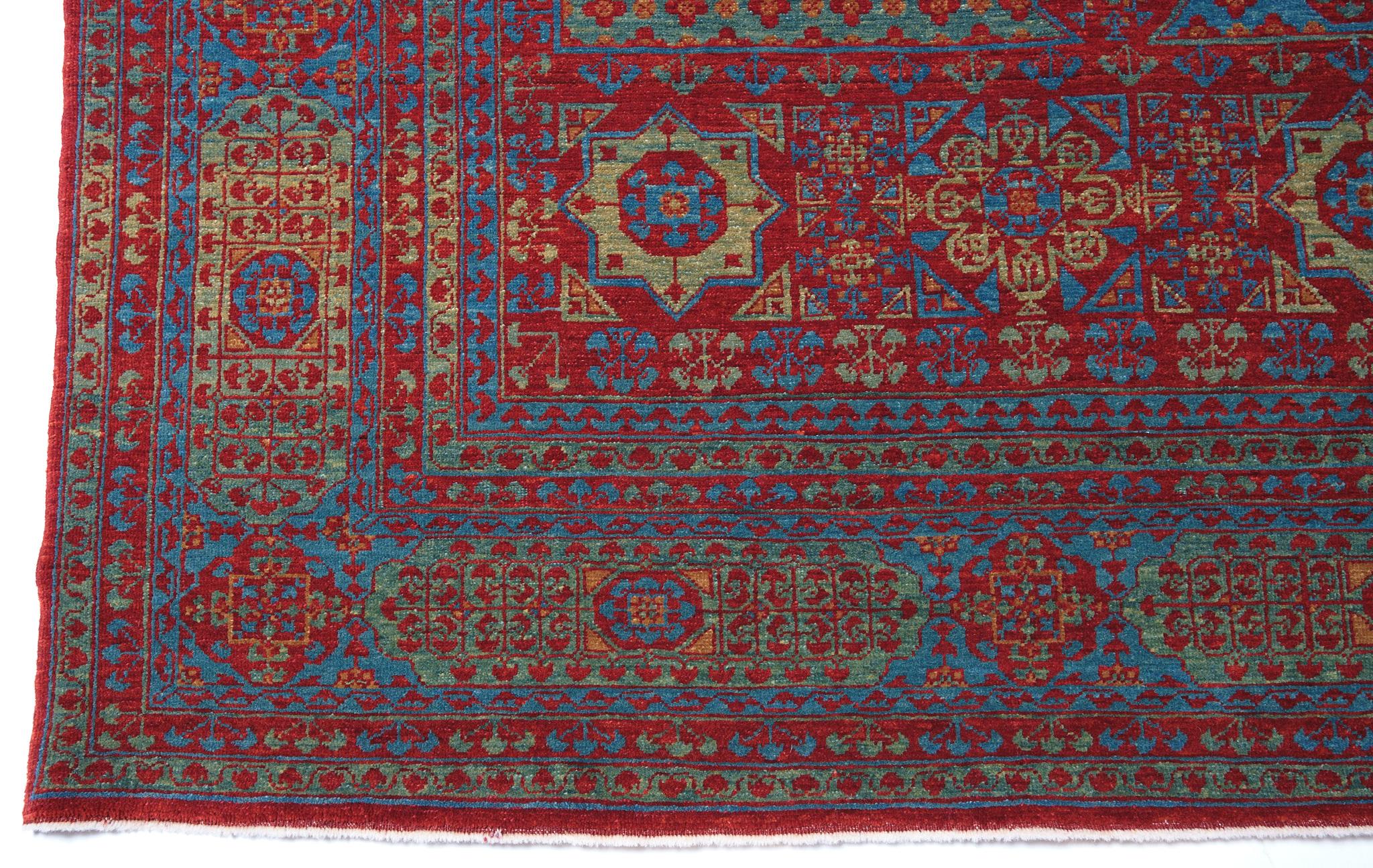 The source of the rug comes from the Textile Museum, Washington D.C. inv. R 16.2.4. This rug with the central star was designed in the early 16th-century rug by Mamluk Sultane of Cairo, Egypt. Acquired by Mr.Myers at the 1926 Benguiat Sale(“a