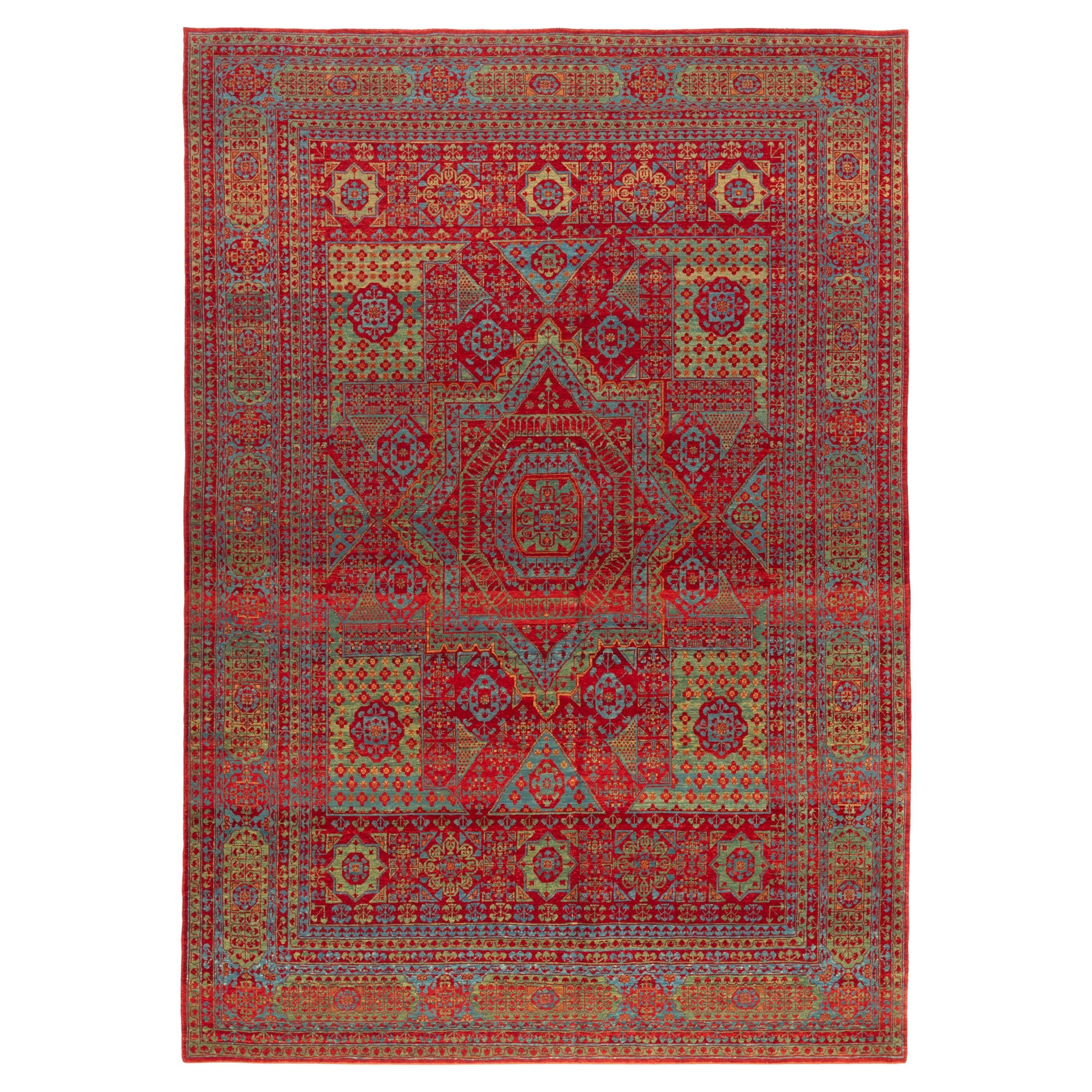 Ararat Rugs Mamluk Rug with Central Star, 16th C. Revival Carpet, Natural Dyed For Sale