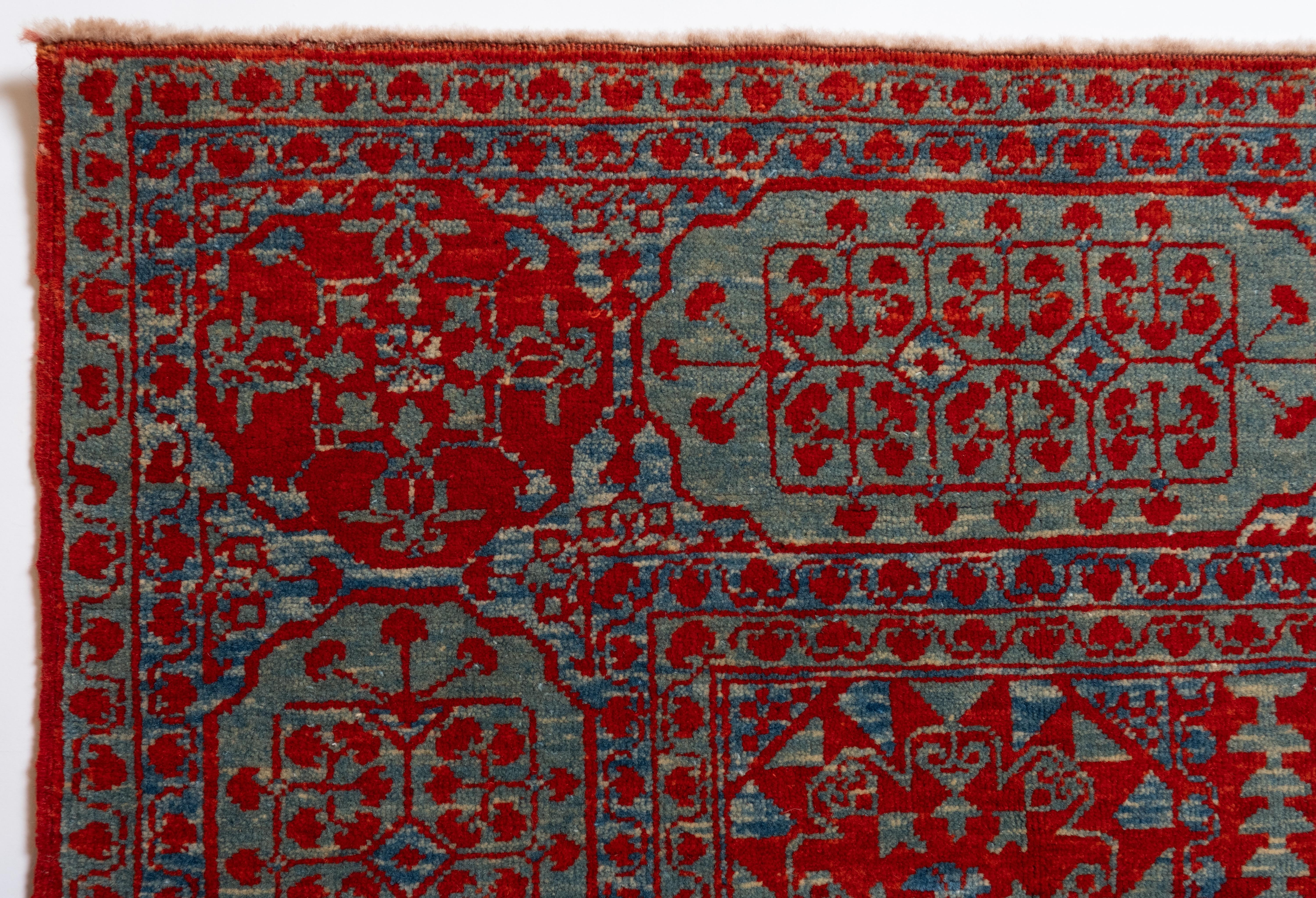 This rug with the central star was designed in the early 16th-century rug by Mamluk Sultane of Cairo, Egypt. Attempting to read early carpets produced in workshops in Cairo provides an entirely different set of challenges. Cairene carpets,