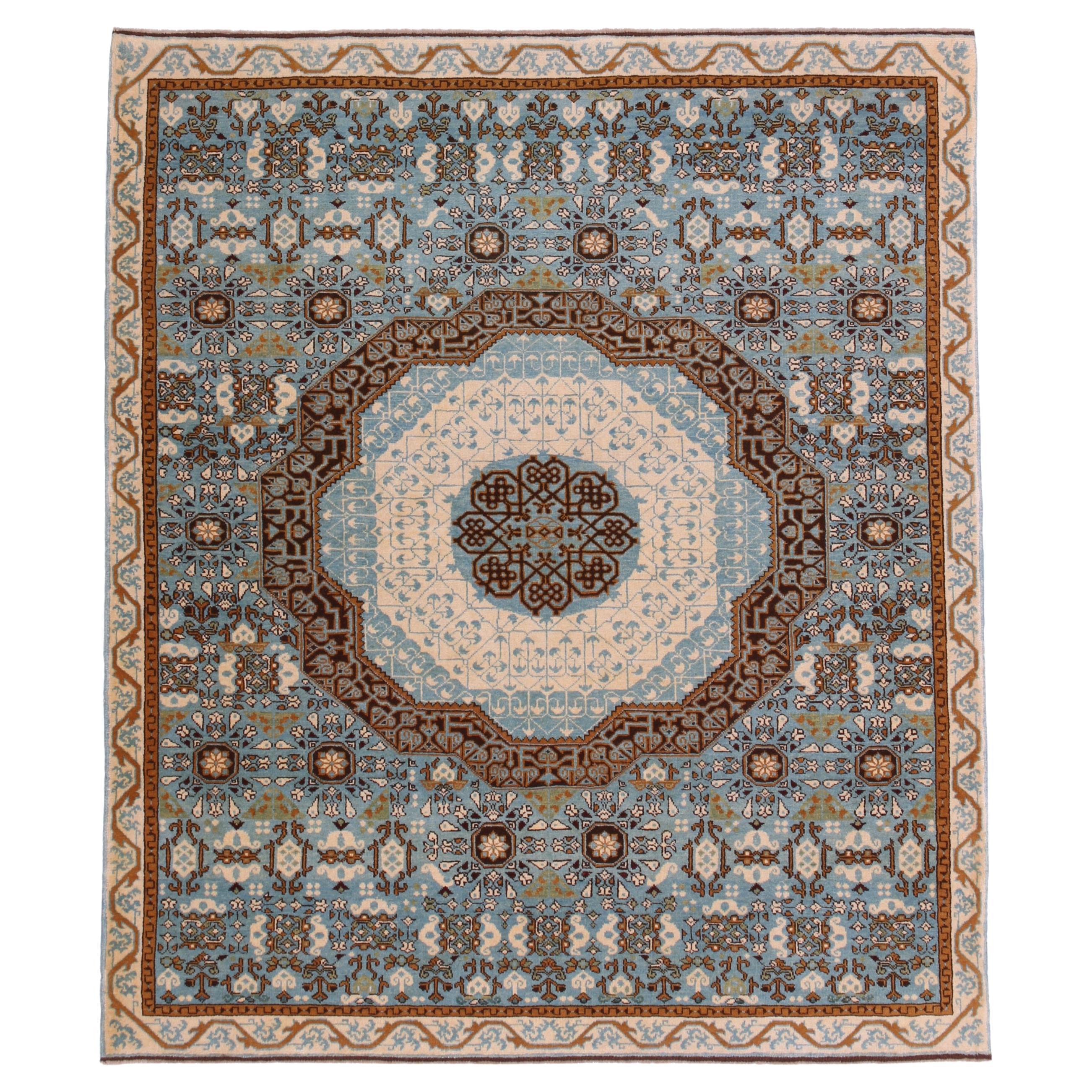 Ararat-Teppich Mamluk mit geschliffenem Medaillon Antiker Revival-Teppich Naturfarben