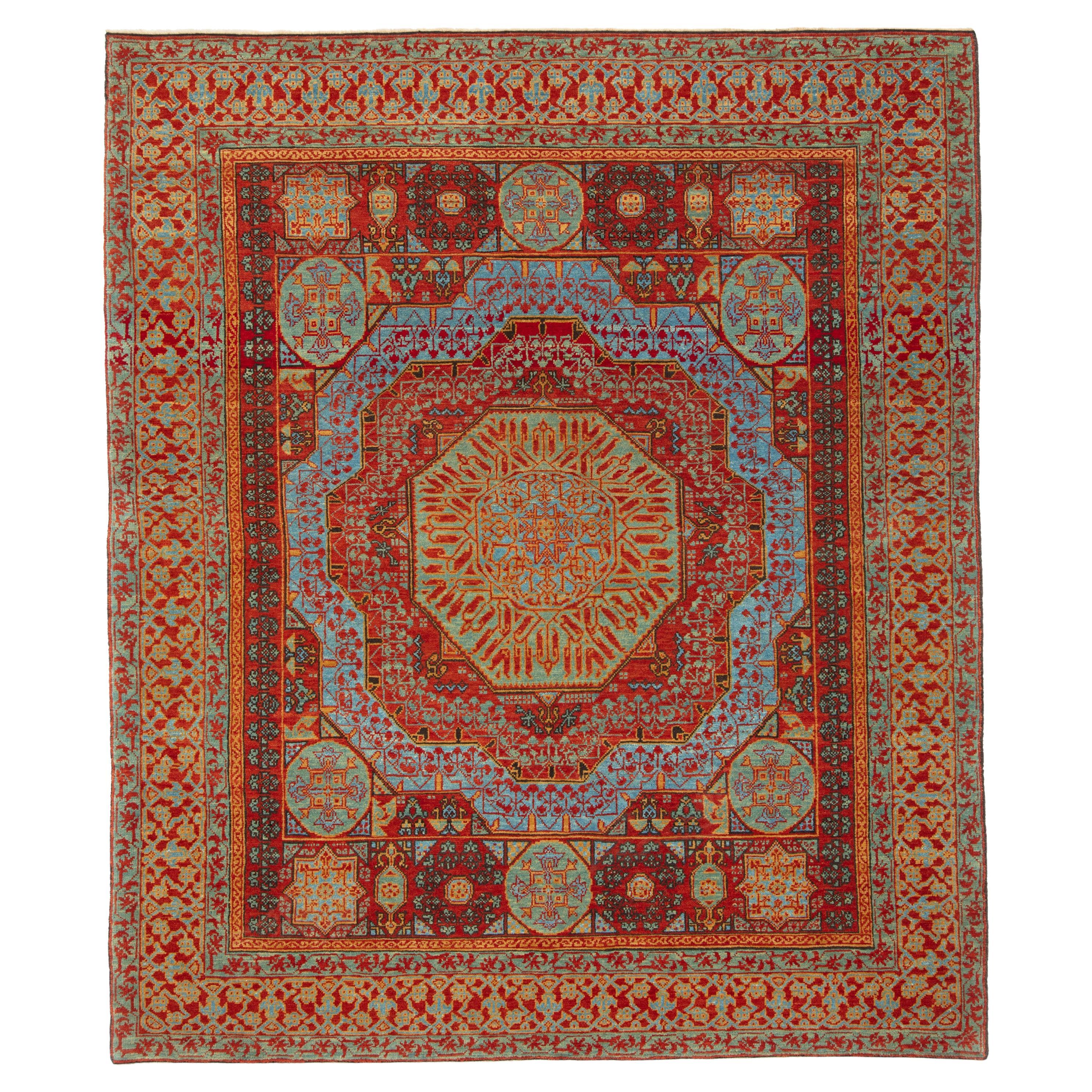 Ararat-Teppich Mamluk mit geschliffenem Medaillon Antiker Revival-Teppich Naturfarben