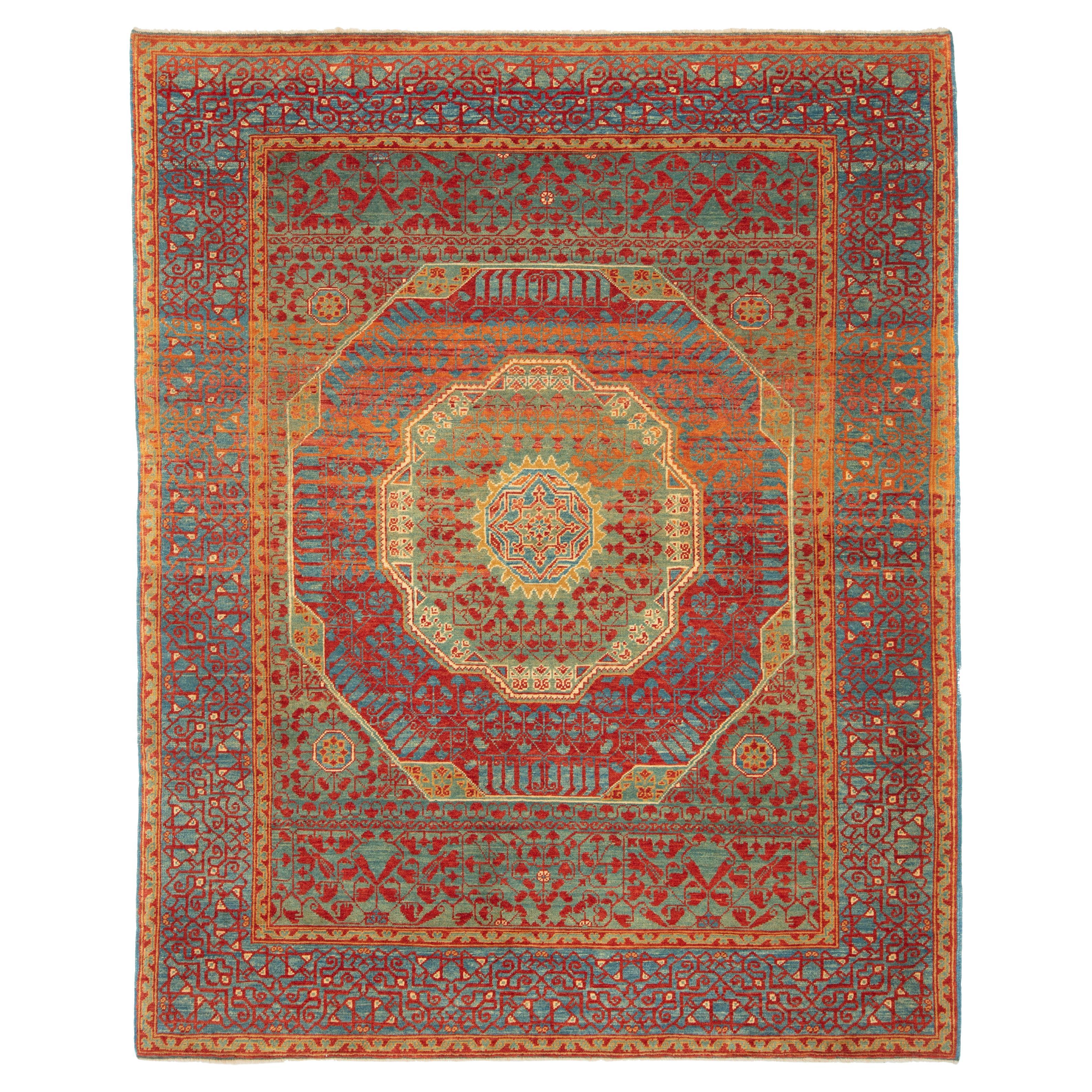 Ararat-Teppich Mamluk mit geschliffenem Medaillon Antiker Revival-Teppich Naturfarben