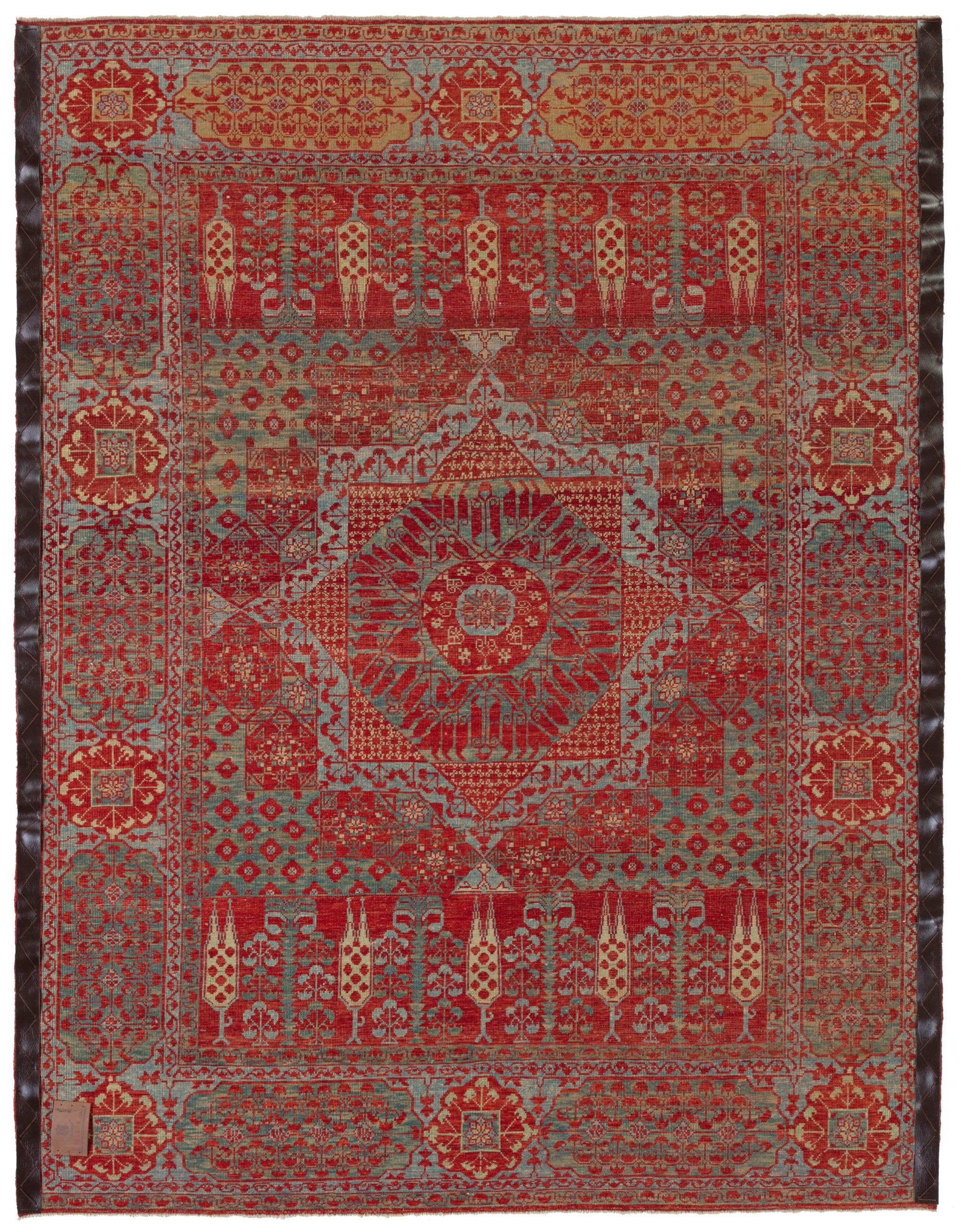 The design source of the rug comes from the book Renaissance of Islam, Art of the Mamluks, Esin Atil, Smithsonian Institution Press, Washington D.C., 1981 nr.126. This rug with palm trees and cypresses was designed in the late 15th-century rug by