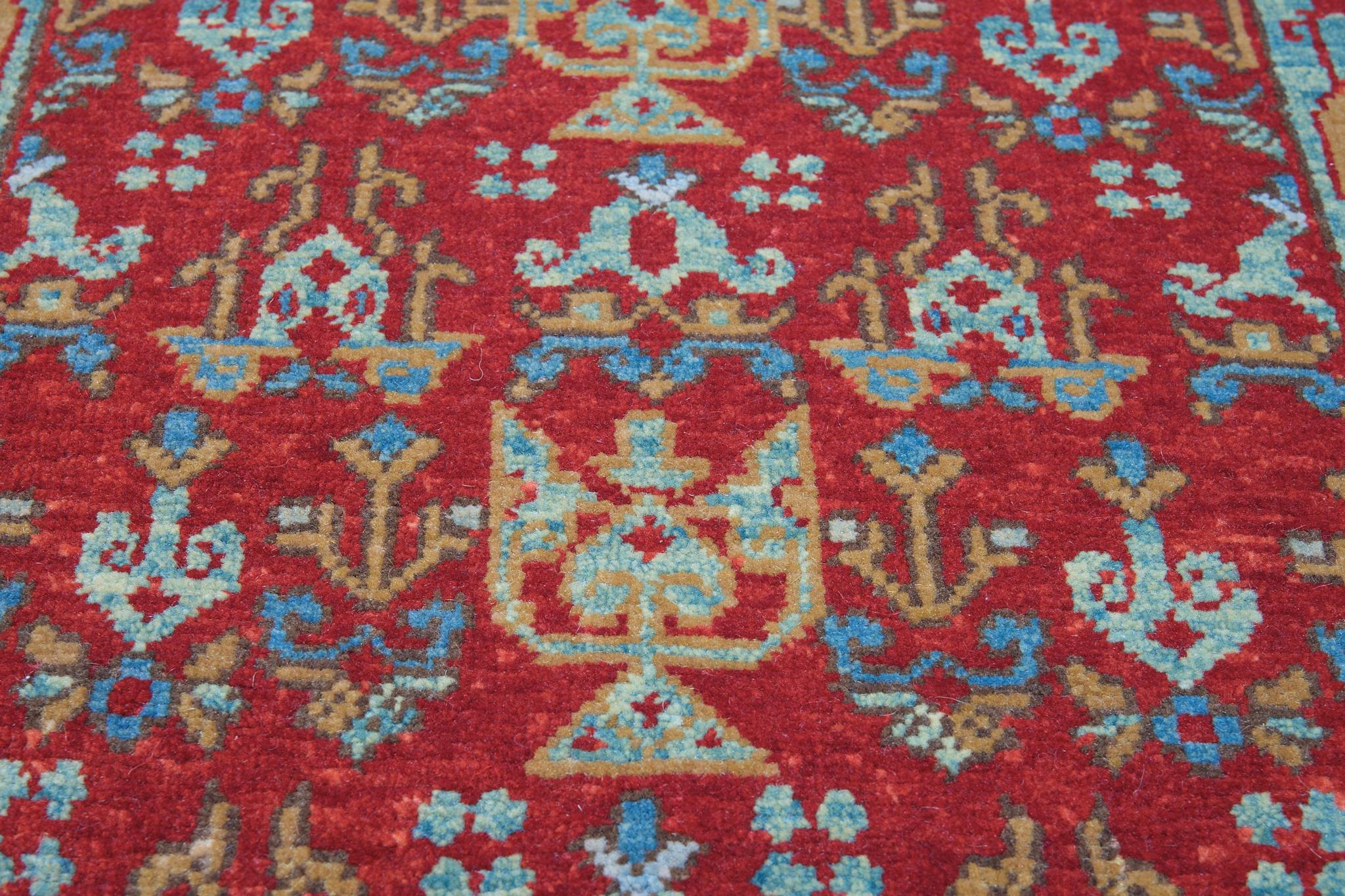 Turkish Ararat Rugs Mamluk Wagireh Rug with Candelabra Elems Revival Carpet Natural Dyed For Sale