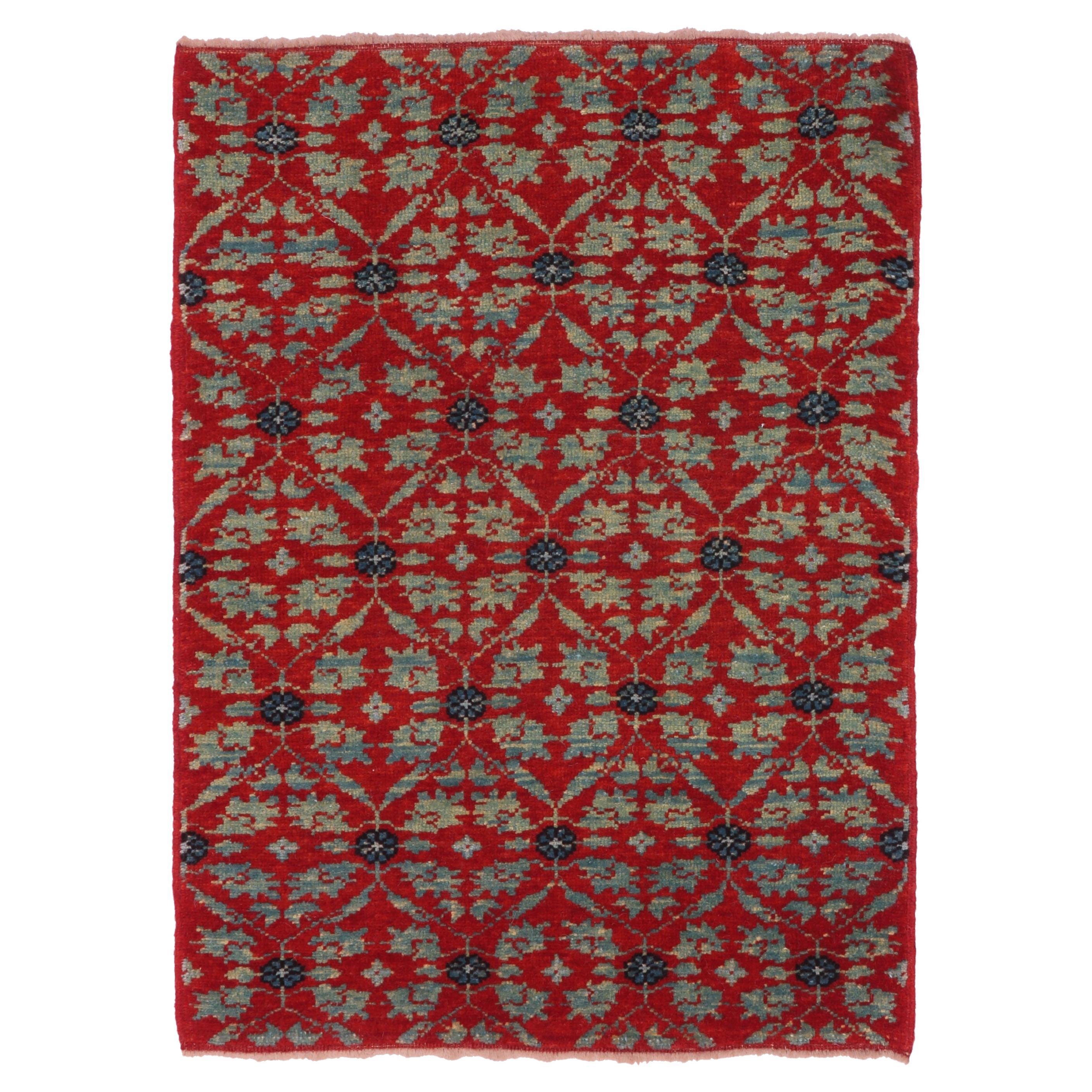 Tapis Ararat Mamluk Wagireh avec motif de treillis à fleurs teinté naturel