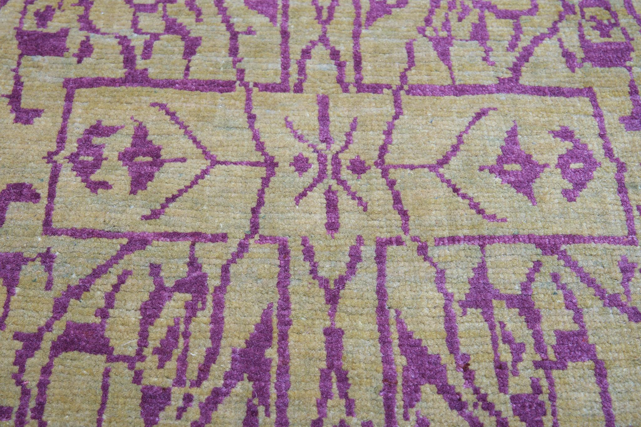 Turkish Ararat Rugs Mamluk Wagireh Rug with Geometric Design Revival Carpet Natural Dyed For Sale