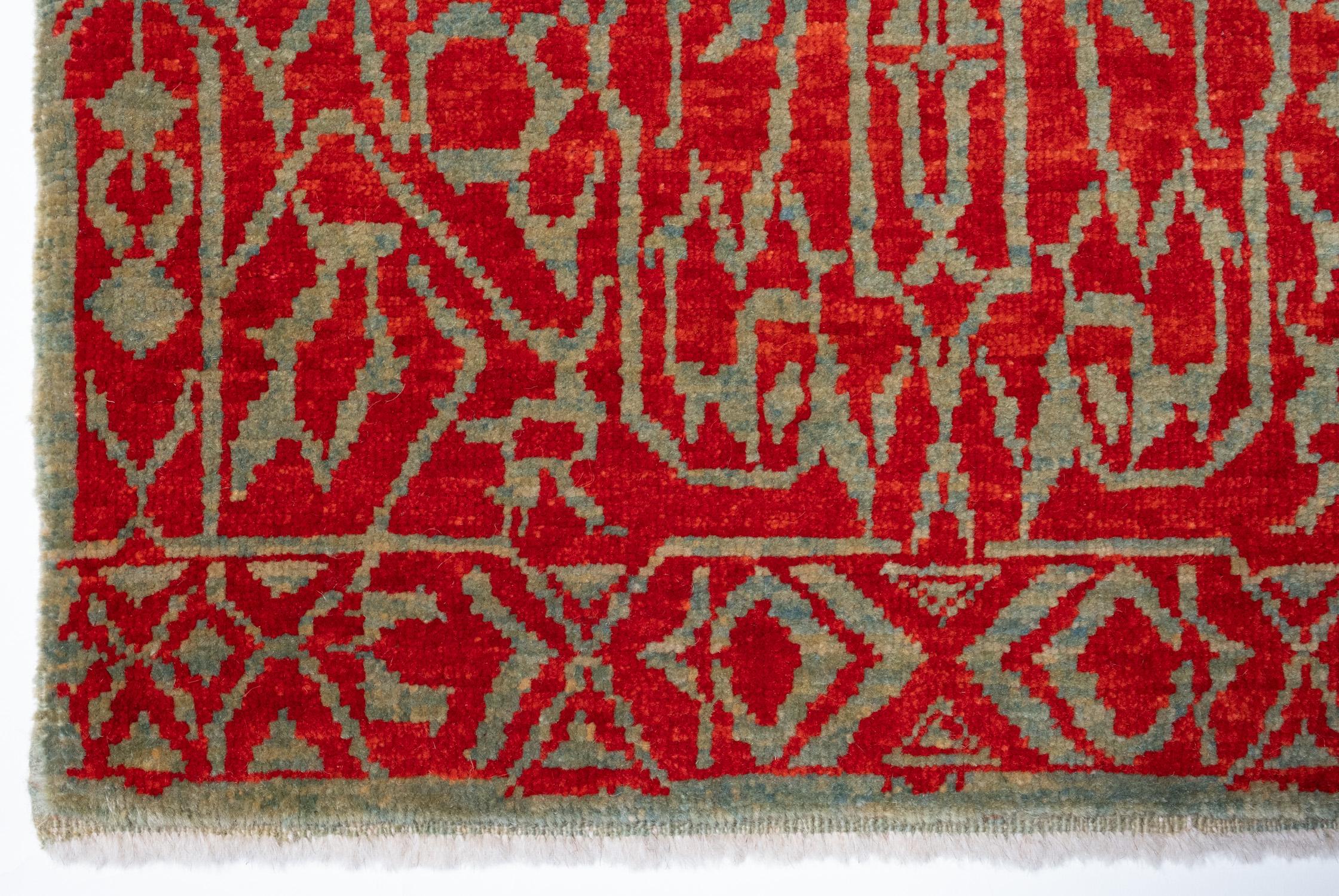 Wool Ararat Rugs Mamluk Wagireh Rug with Geometric Design Revival Carpet Natural Dyed For Sale