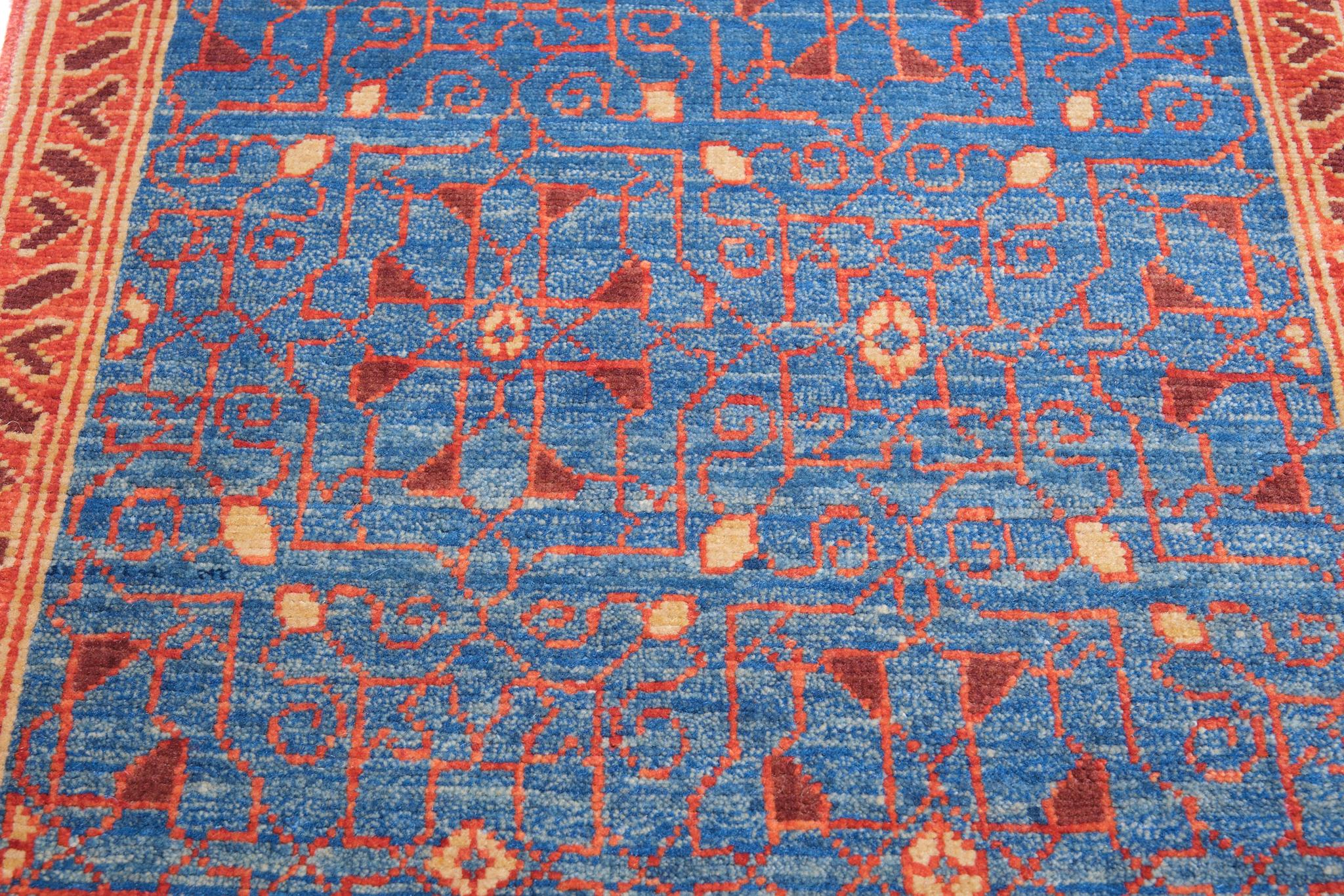 Revival Ararat Rugs Mamluk Wagireh Rug with Jerrehian Border Design Natural Dyed Carpet For Sale
