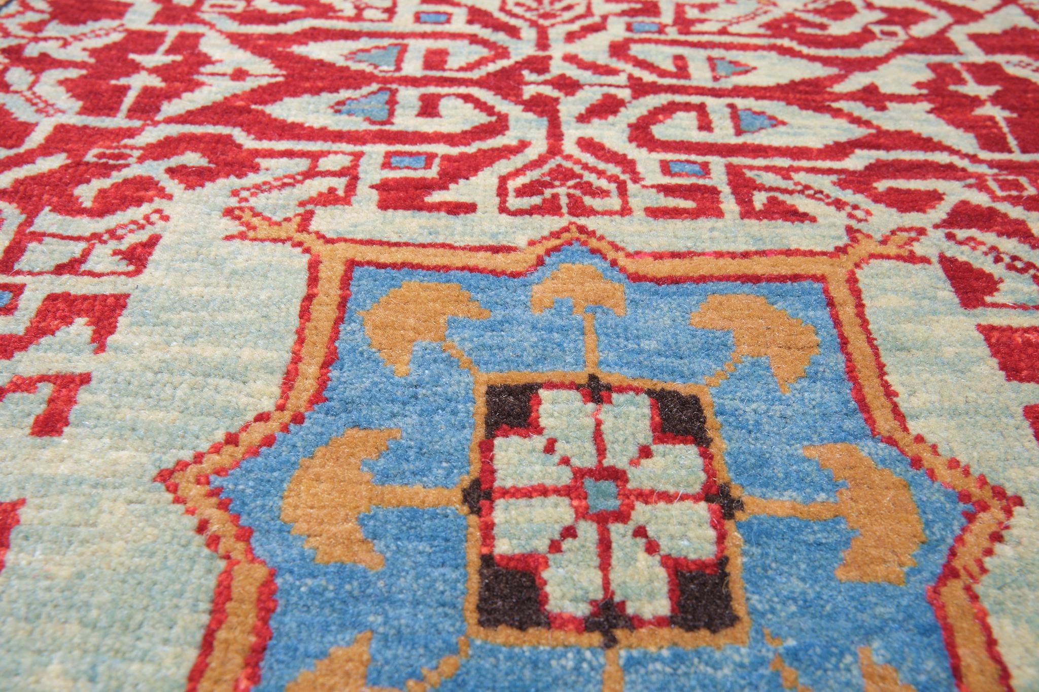 Turkish Ararat Rugs Mamluk Wagireh Rug with Two Medallions Revival Carpet Natural Dyed For Sale