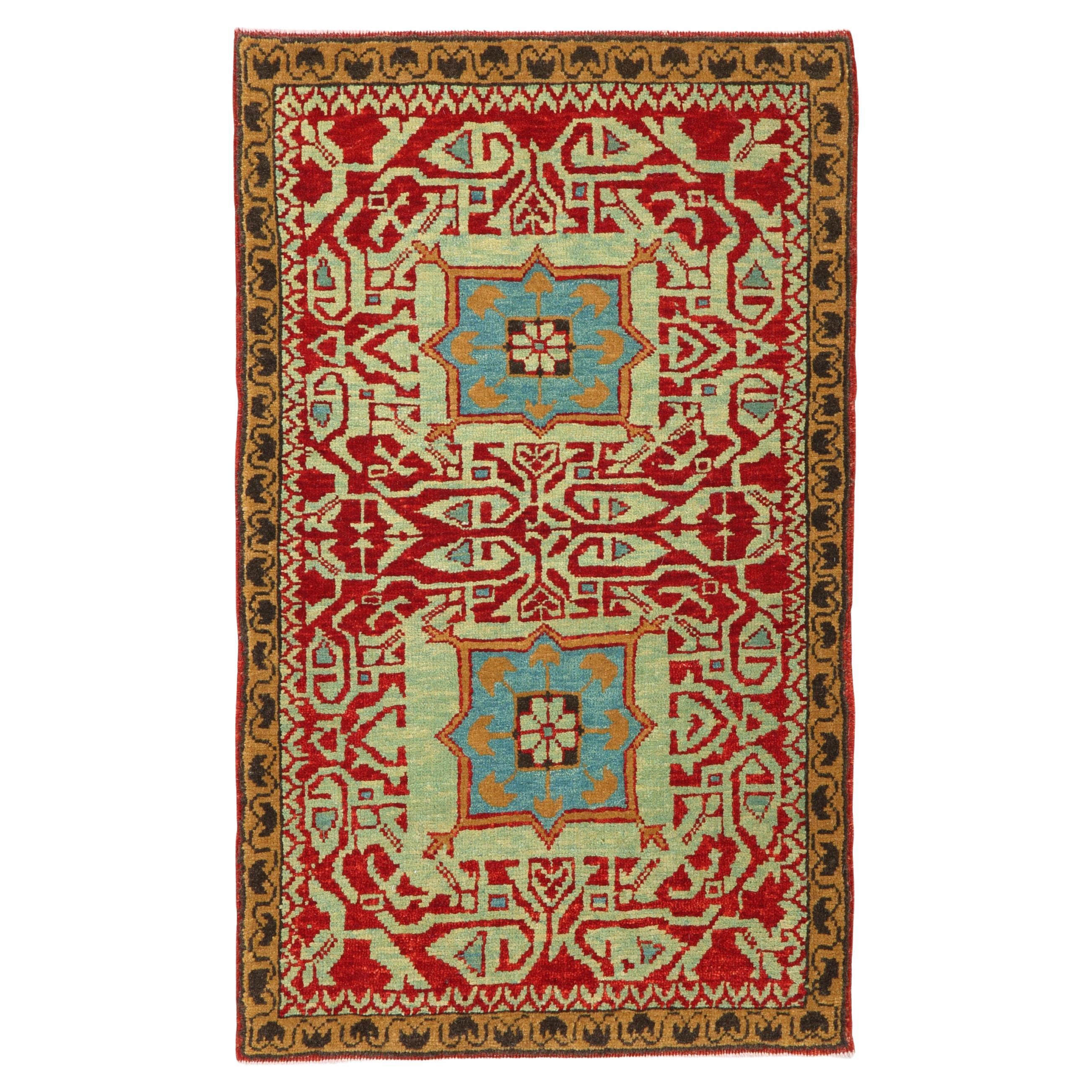 Ararat Rugs Mamluk Wagireh Rug with Two Medallions Revival Carpet Natural Dyed For Sale