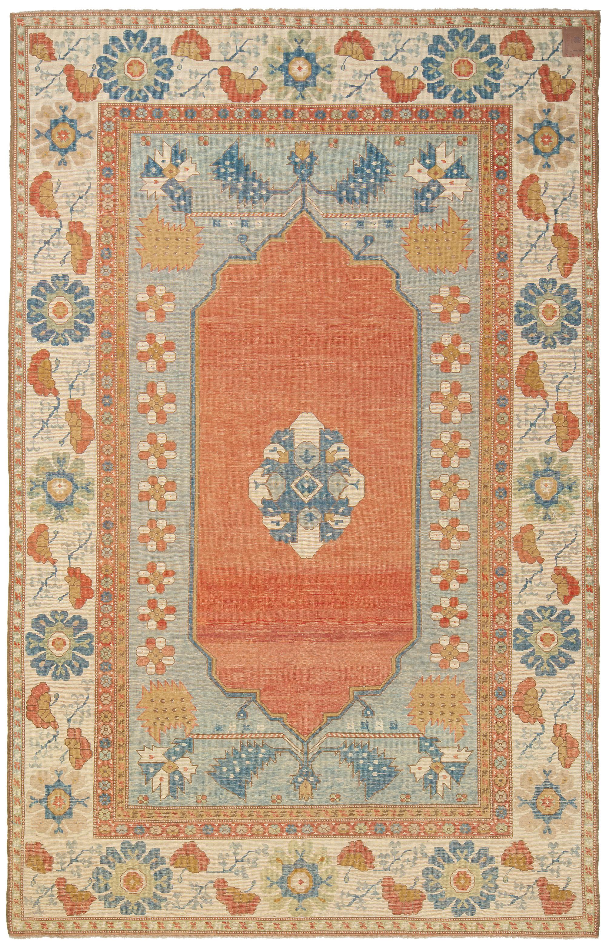 The source of the rug comes from the book Orient Star – A Carpet Collection, E. Heinrich Kirchheim, Hali Publications Ltd, 1993 nr.166. This is similar to Transylvanian carpets designed by an 18th century rug from West Turkey. This rug has blue