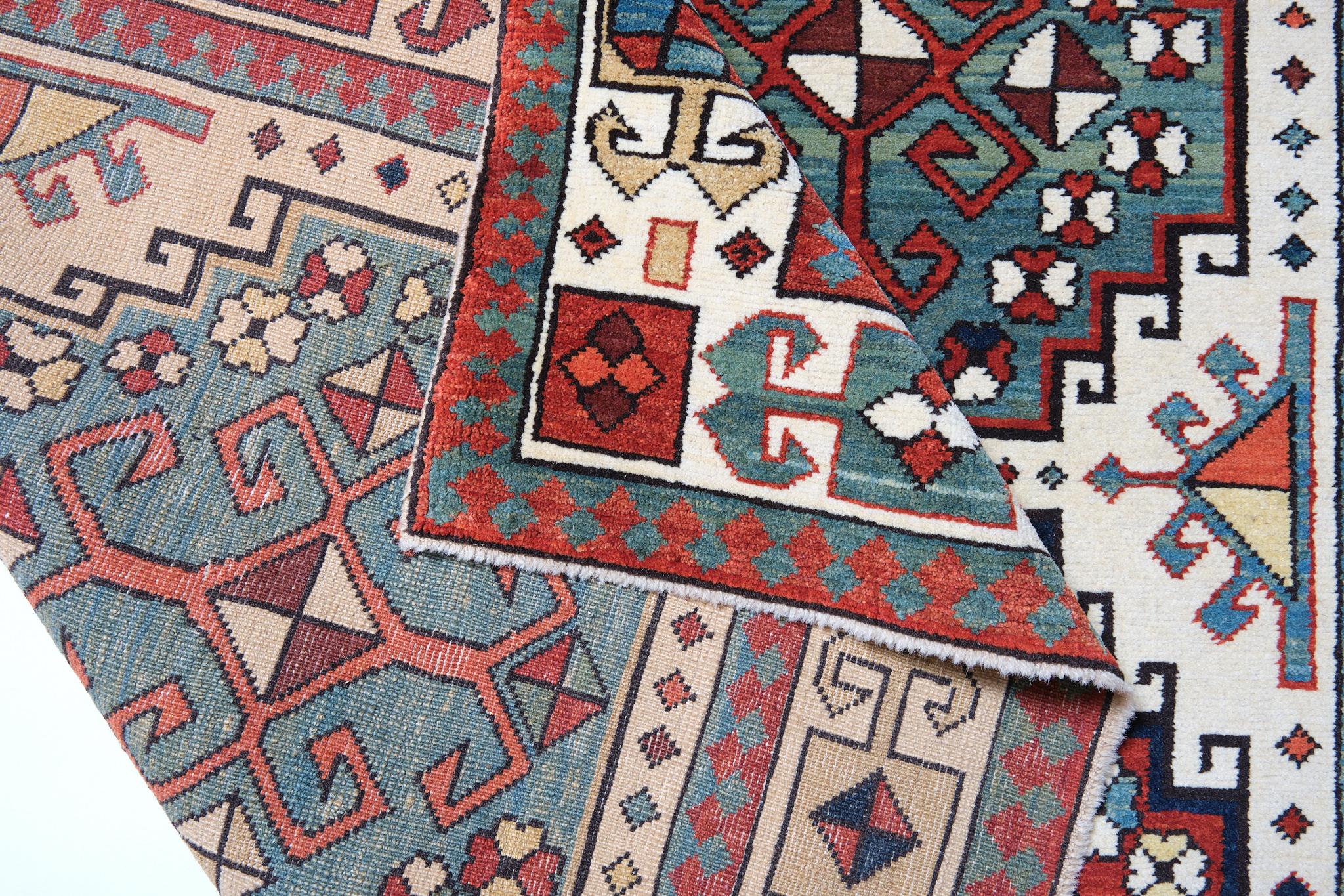 Turkish Ararat Rugs Memling Gul Kazak Rug, 19th C. Caucasian Revival Carpet Natural Dyed For Sale