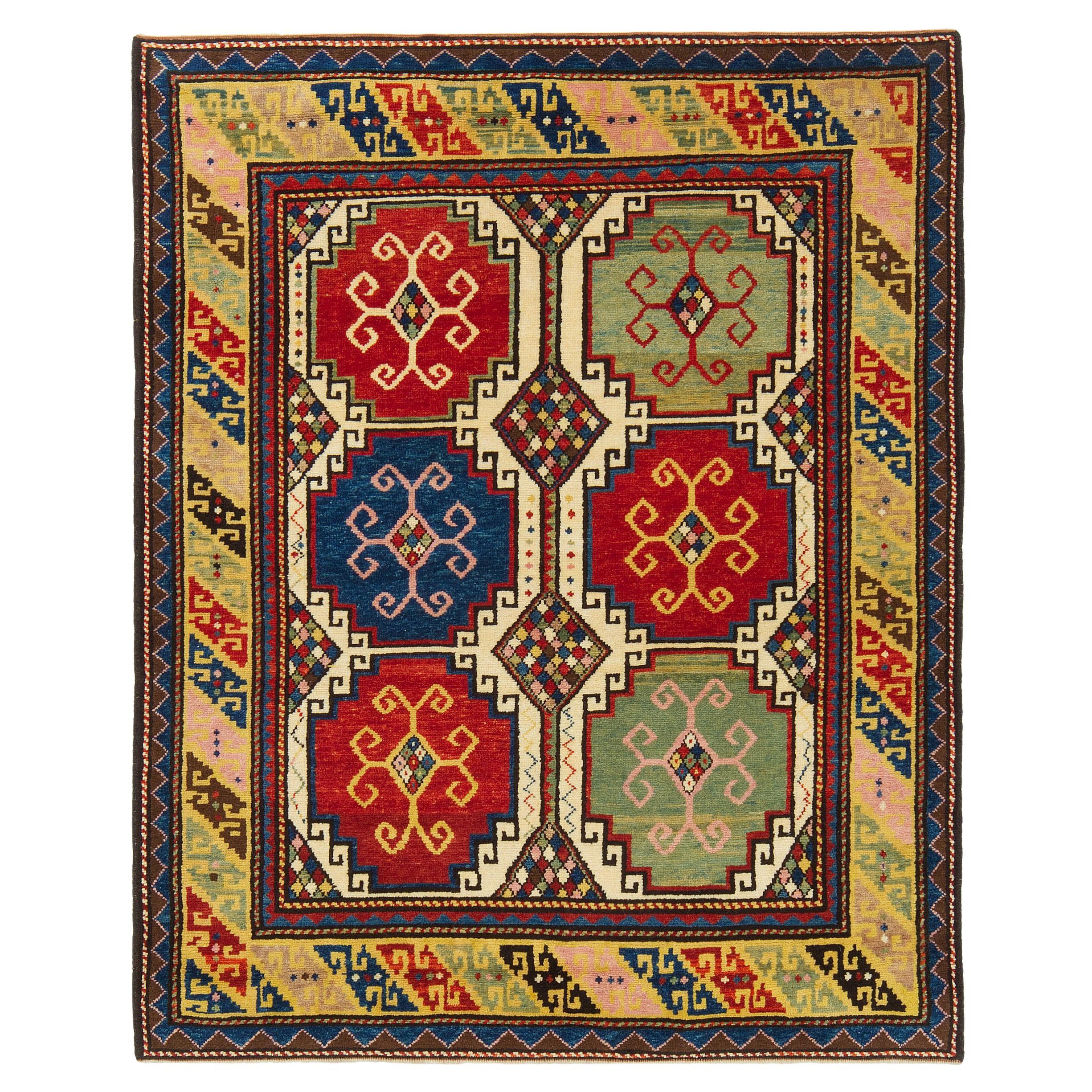 Ararat Rugs Memling Gul Kazak Rug, 19th C Caucasian Revival Carpet Natural Dyed For Sale