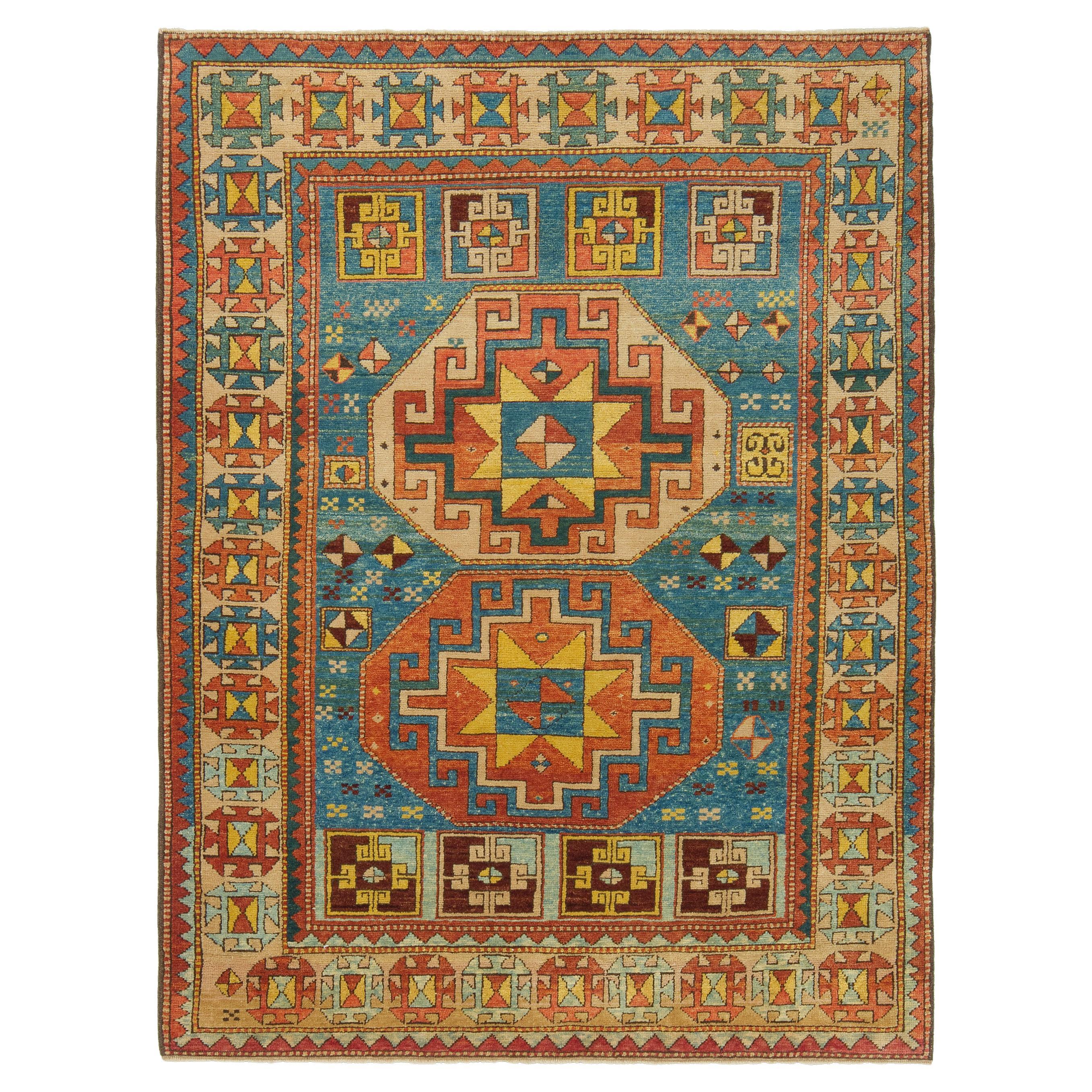 Ararat Rugs Memling Gul Kazak Rug, 19th C. Caucasian Revival Carpet Natural Dyed