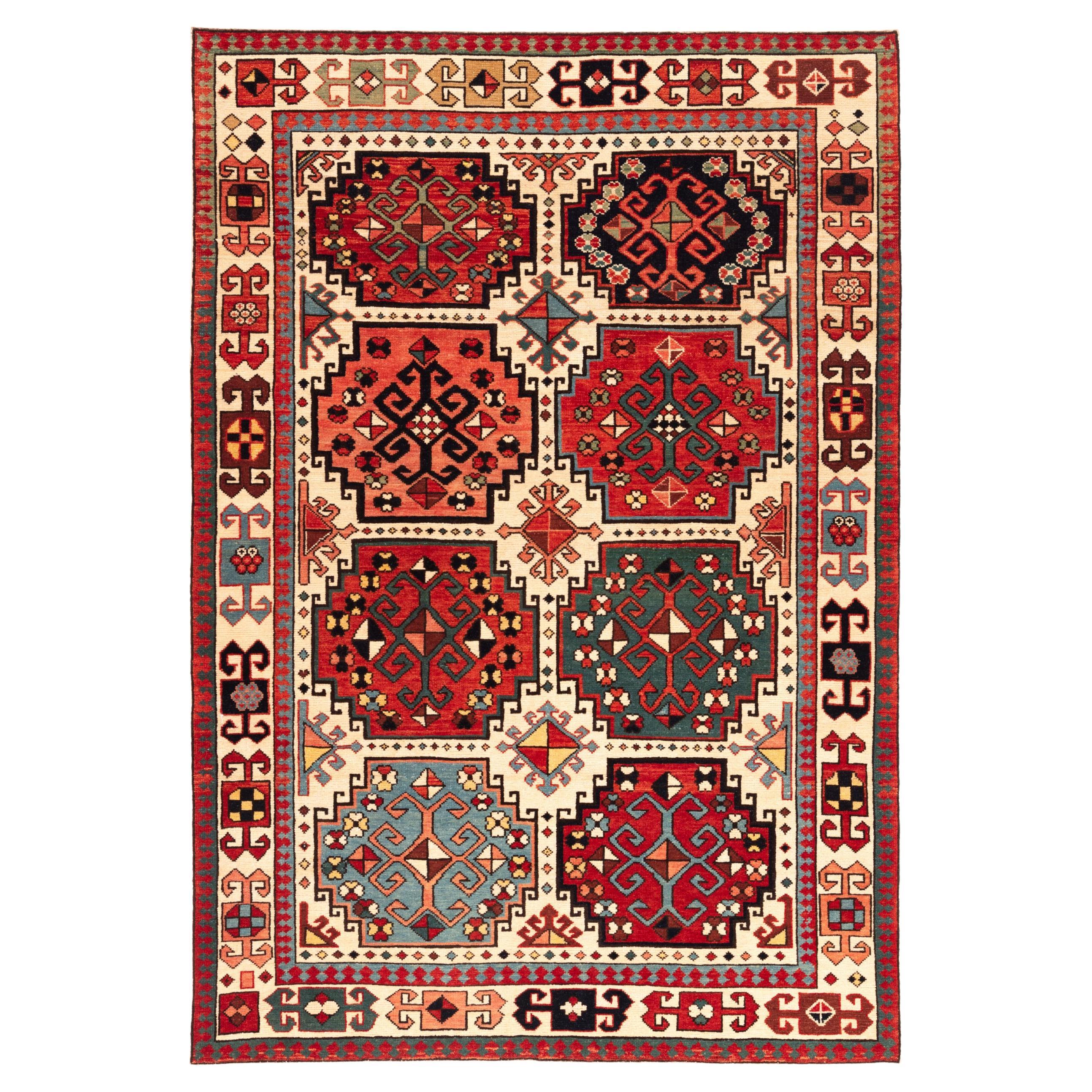 Ararat Rugs Memling Gul Kazak Rug, 19th C Caucasian Revival Carpet Natural Dyed For Sale
