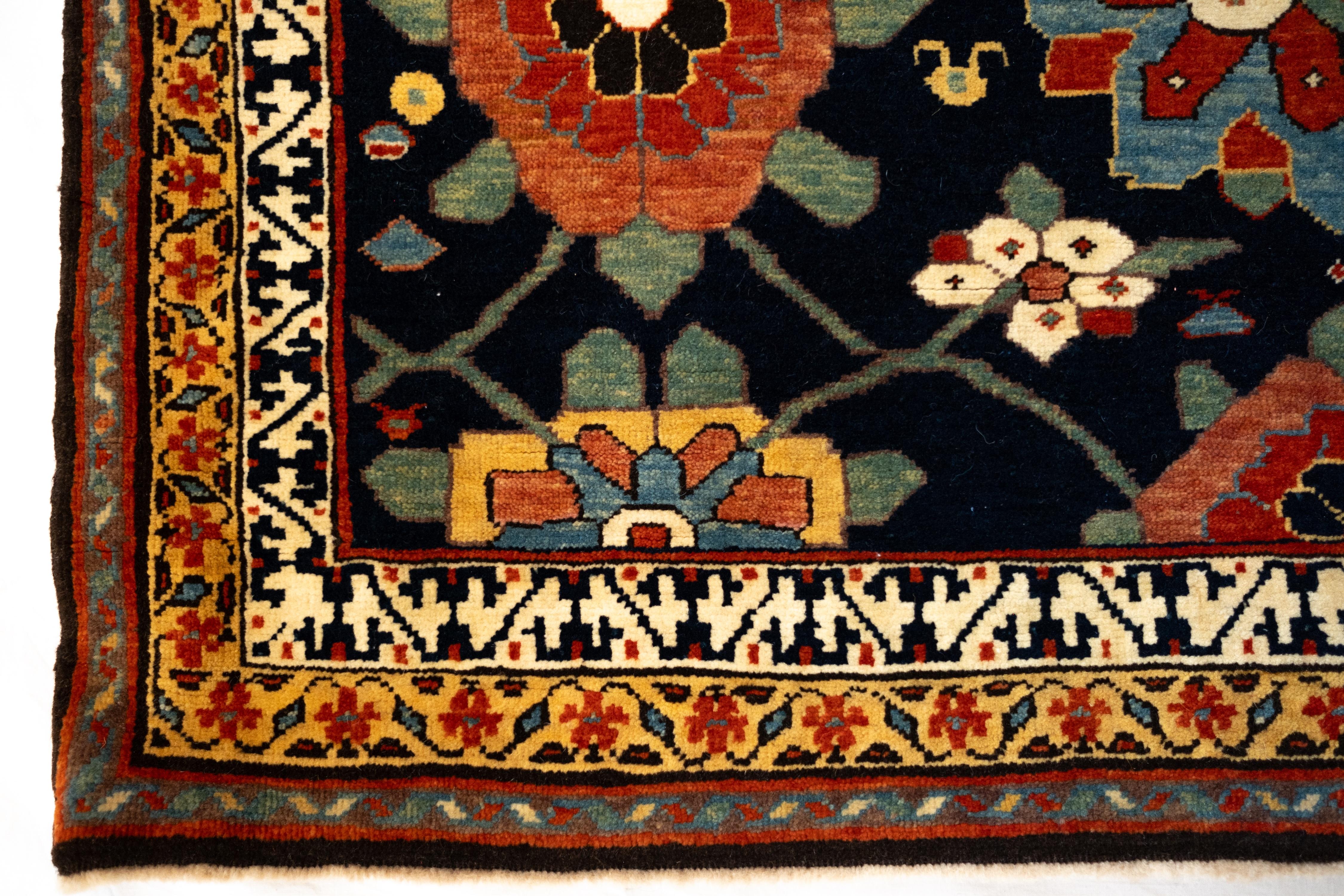 Hand-Knotted Ararat Rugs Mina Khani Rug, 19th Century Persian Revival Carpet, Natural Dyed For Sale
