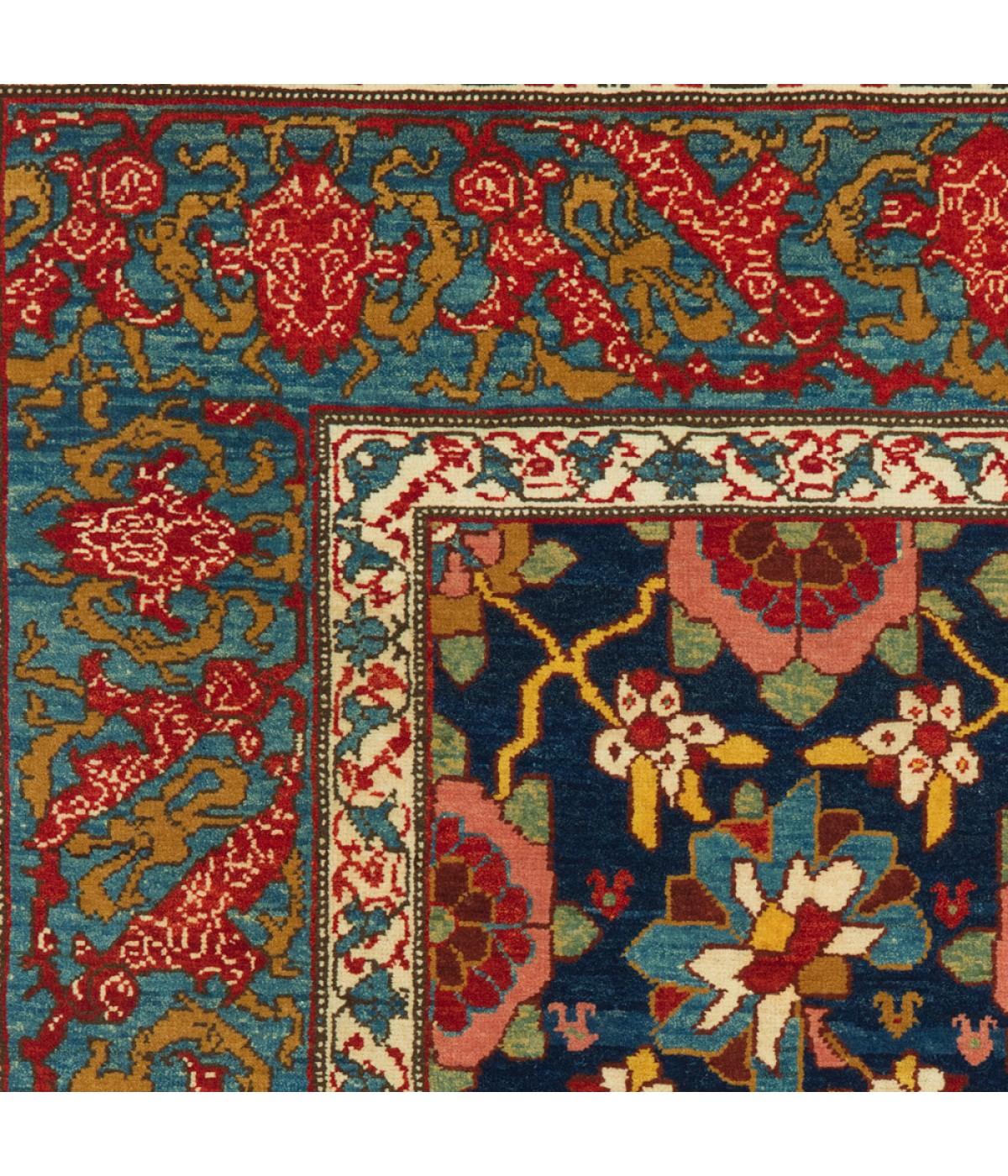 Turkish Ararat Rugs Mina Khani Rug with Bidjar Border Persian Revival Carpet Natural Dye For Sale