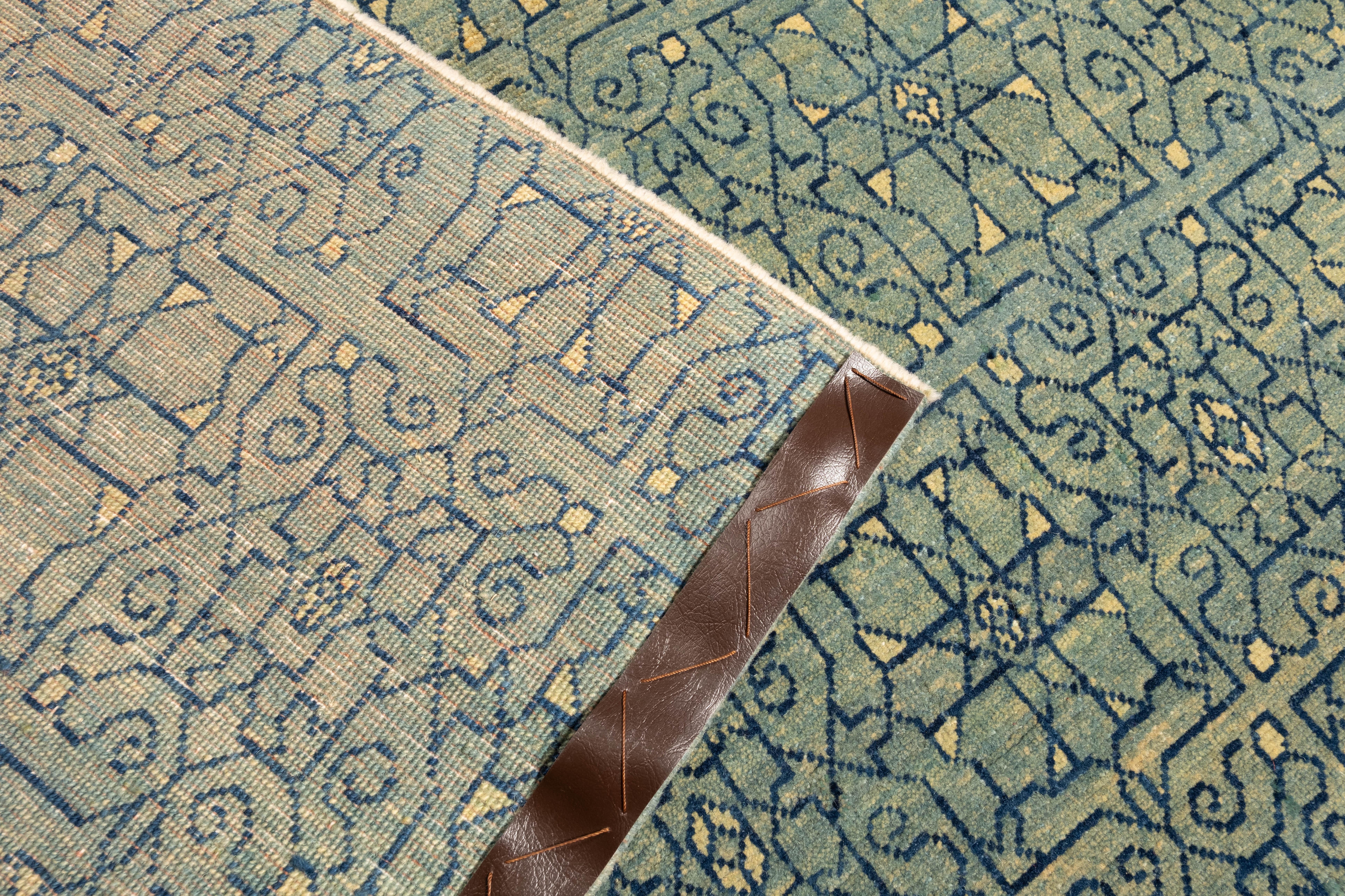 Turkish Ararat Rugs Modern Rug with Mamluk Jerrehian Border Design, Natural Dyed Carpet For Sale