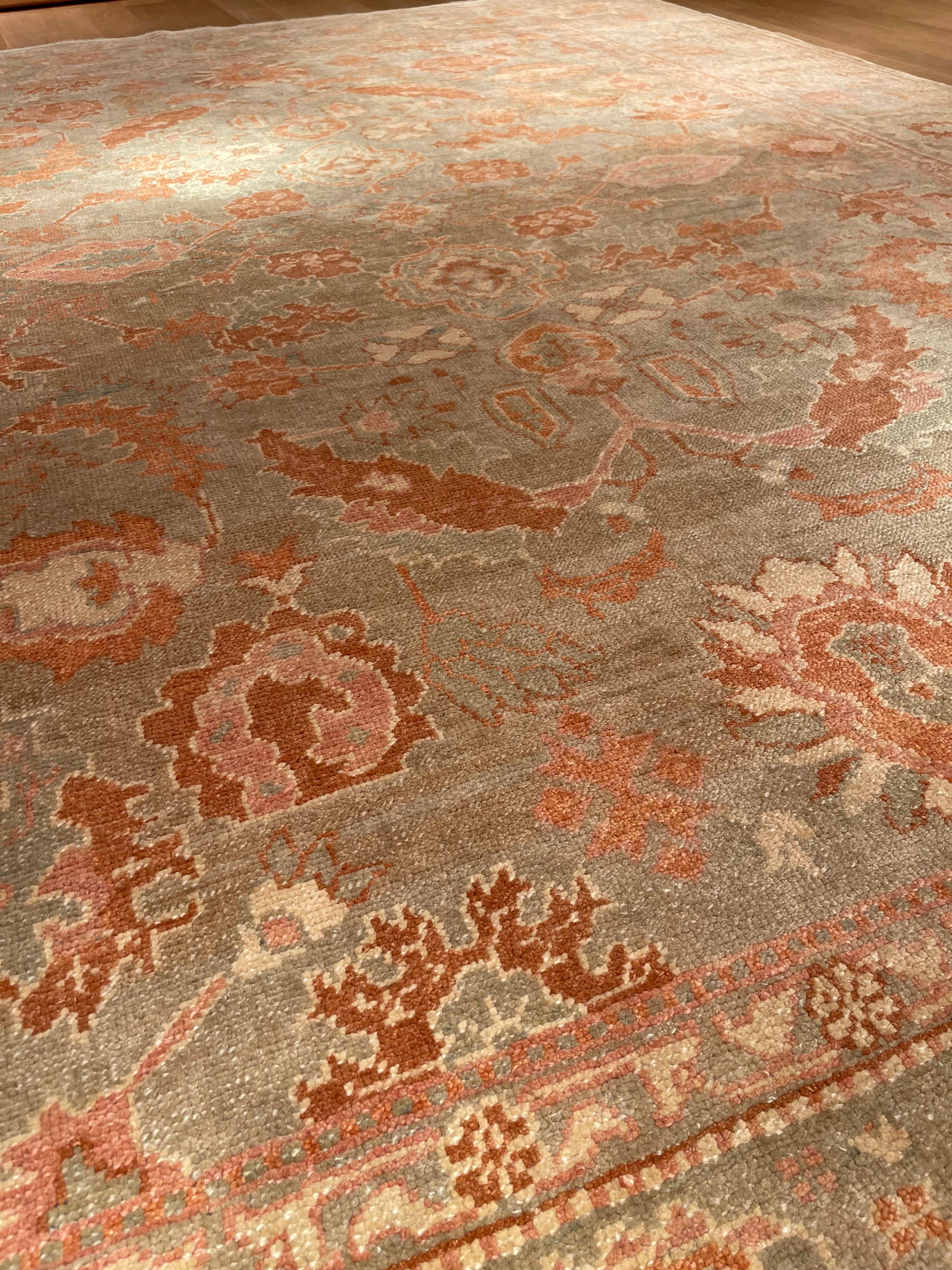 Contemporary Ararat Rugs Oushak Palmette Lattice Rug, Turkish Revival Carpet, Natural Dyed For Sale