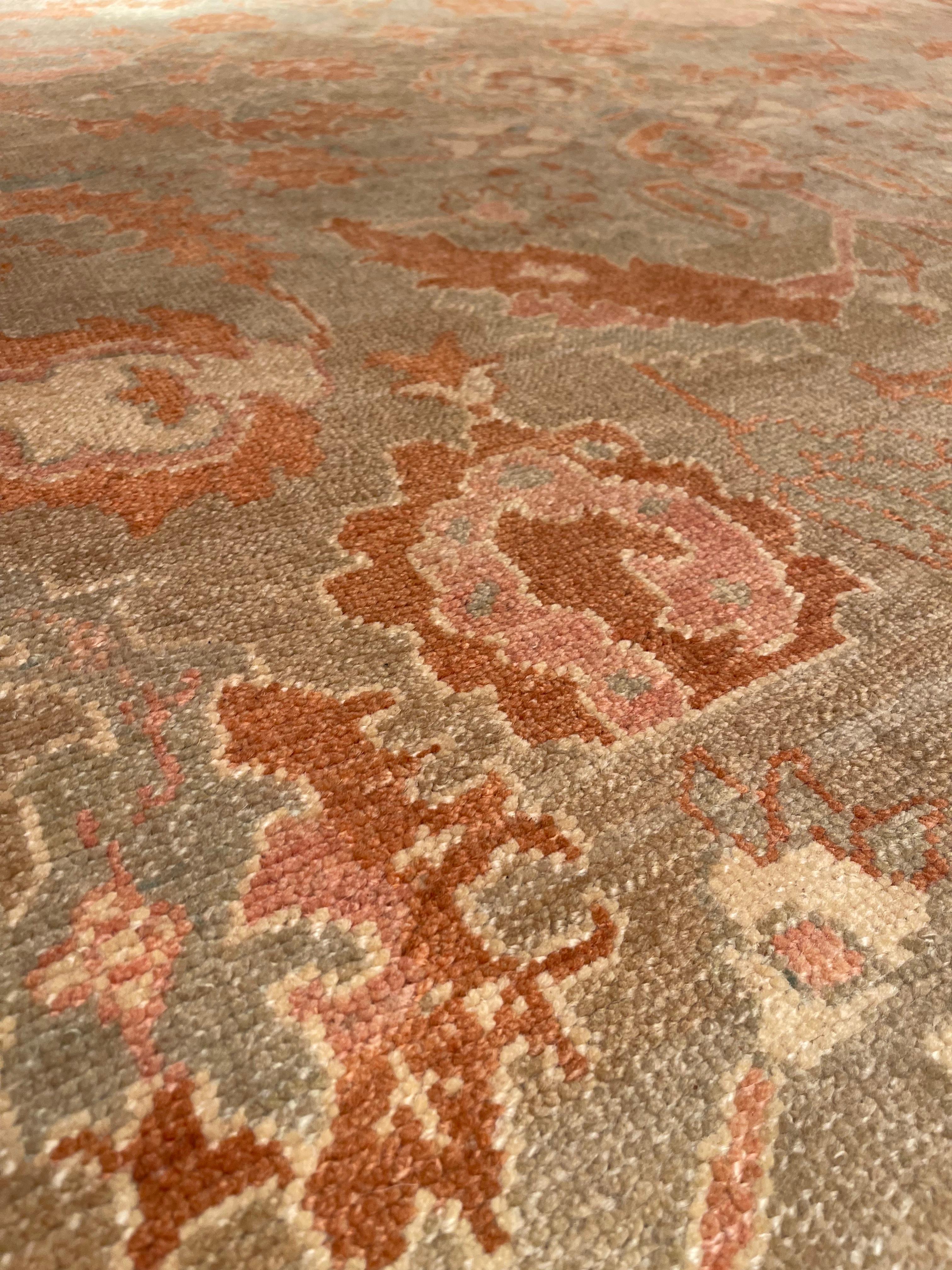 Wool Ararat Rugs Oushak Palmette Lattice Rug, Turkish Revival Carpet, Natural Dyed For Sale