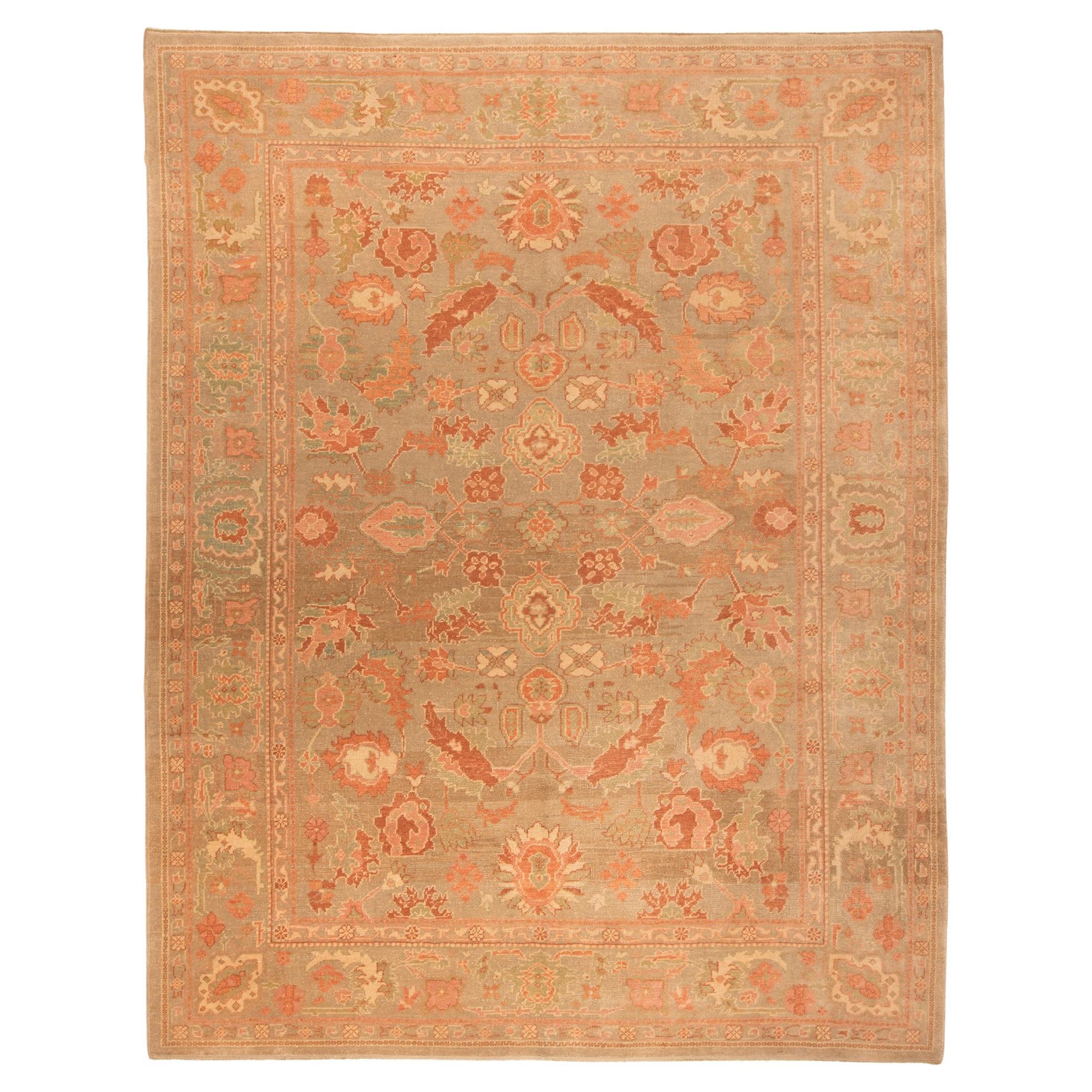 Ararat Rugs Oushak Palmette Lattice Rug, Turkish Revival Carpet, Natural Dyed For Sale
