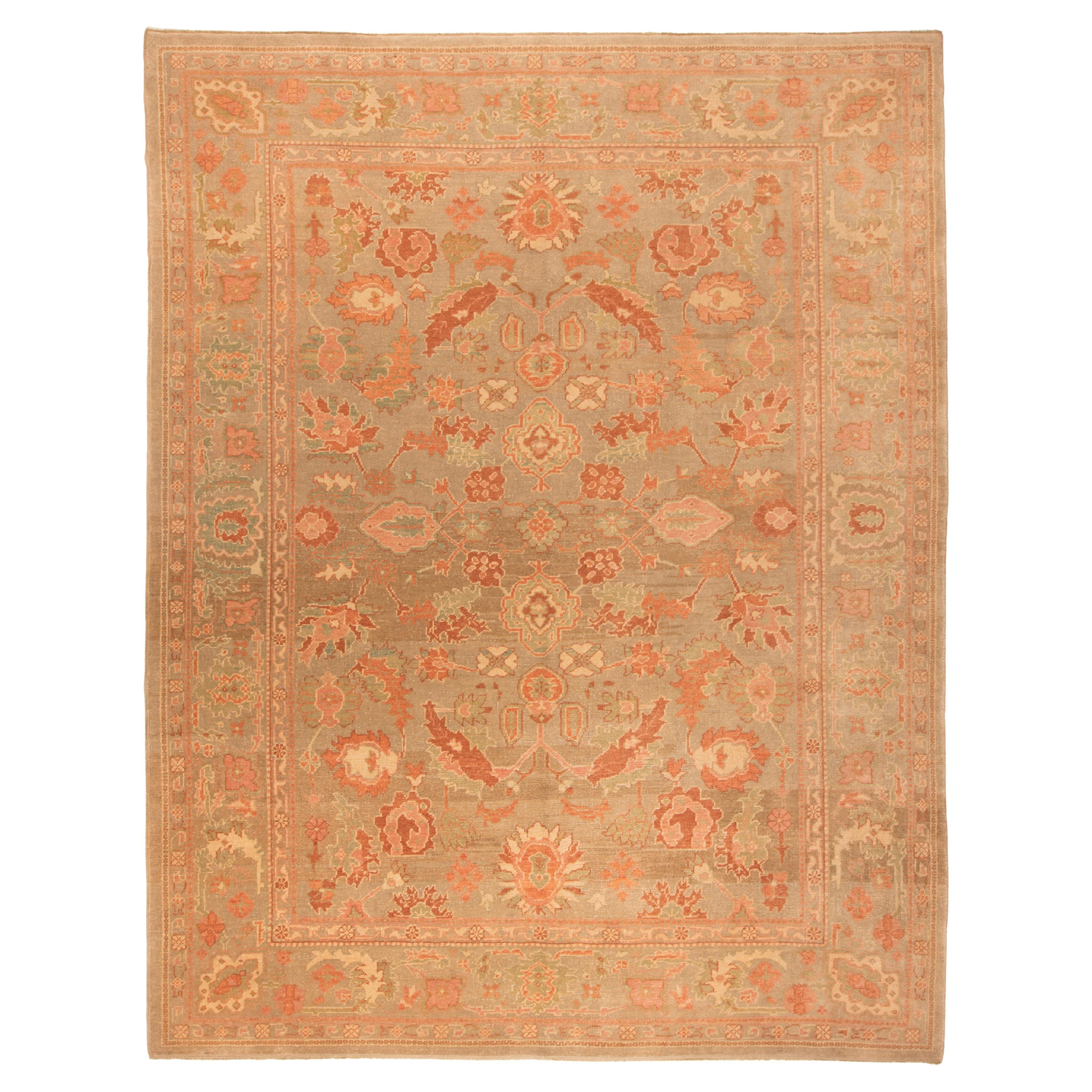 Ararat Rugs Oushak Palmette Lattice Rug Ushak Turkish Revival Carpet Natural Dye For Sale