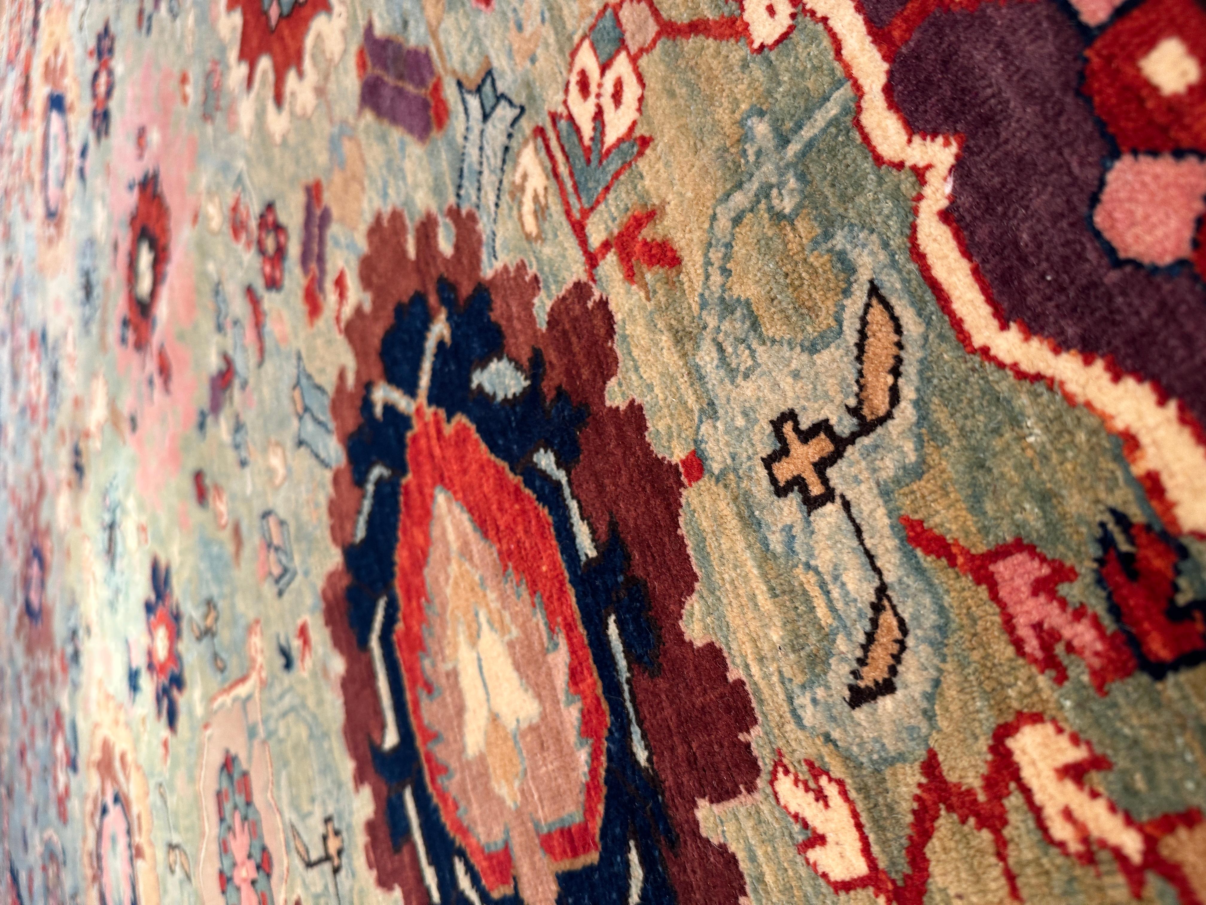 Turkish Ararat Rugs Palmette Lattice Rug, 19th Century Revival Carpet, Natural Dyed For Sale