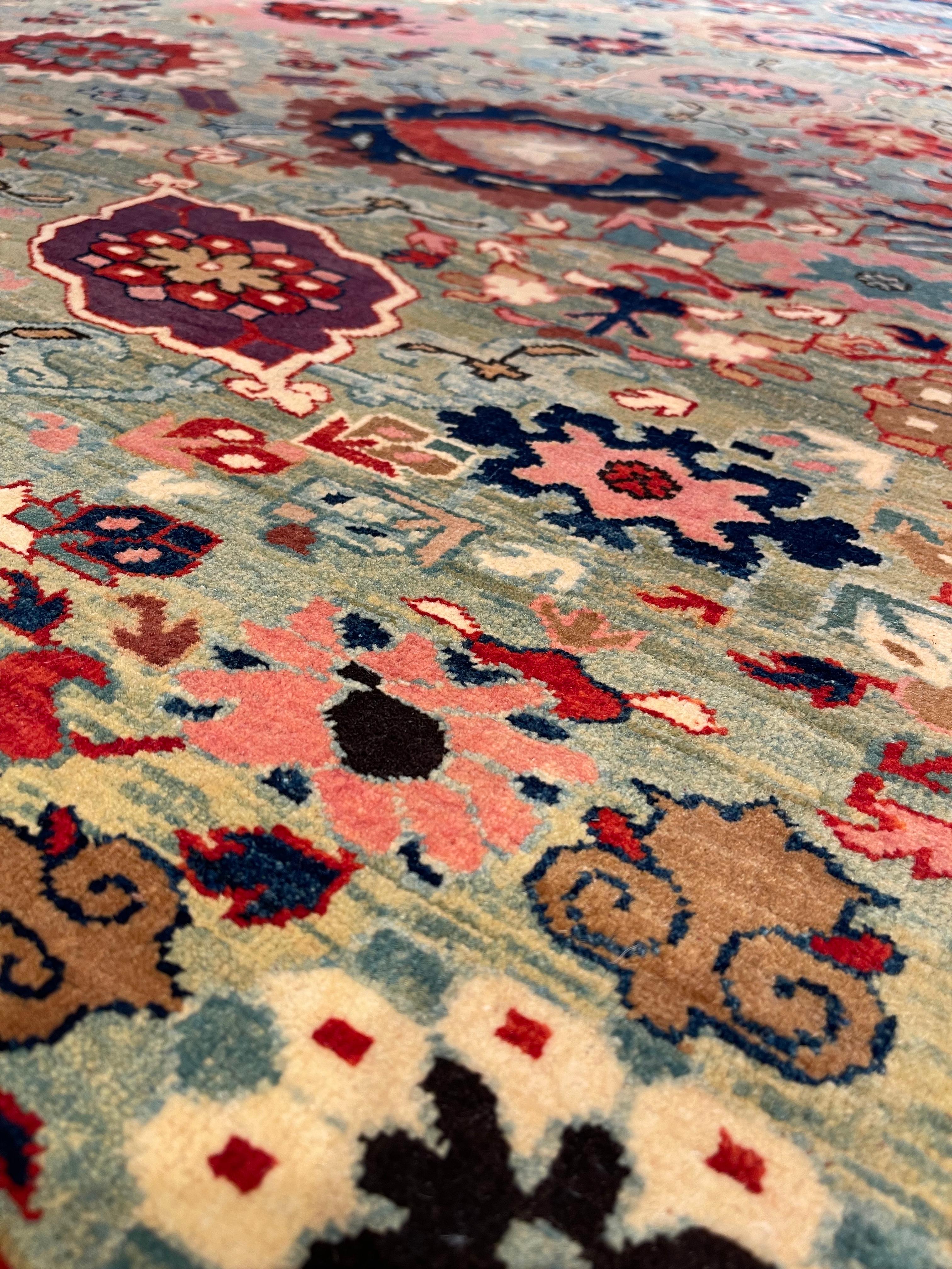 Contemporary Ararat Rugs Palmette Lattice Rug, 19th Century Revival Carpet, Natural Dyed For Sale