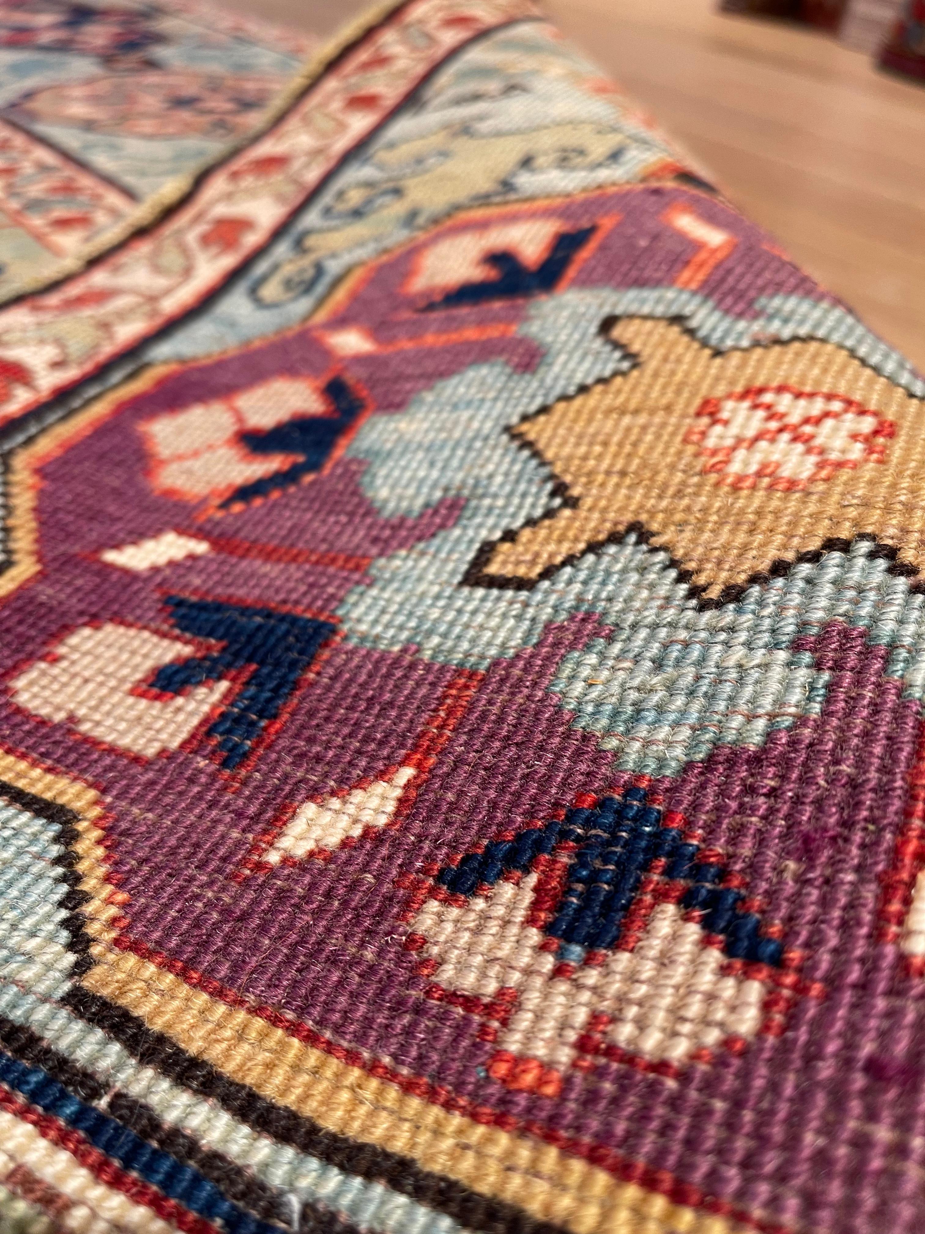 Natural Fiber Ararat Rugs Palmette Lattice Rug, 19th Century Revival Carpet, Natural Dyed For Sale