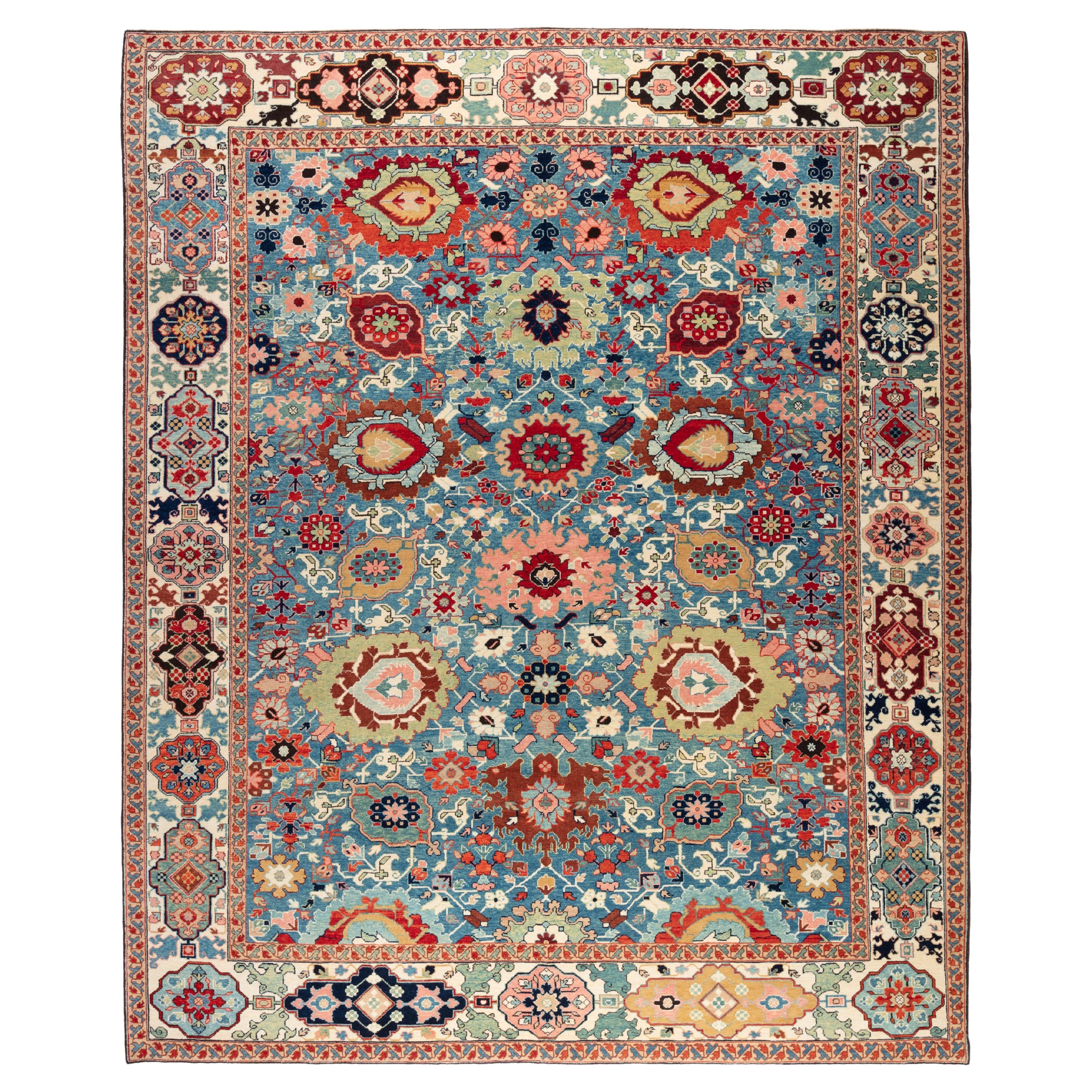 Ararat Rugs Palmette Lattice Rug, 19th Century Revival Carpet, Natural Dyed