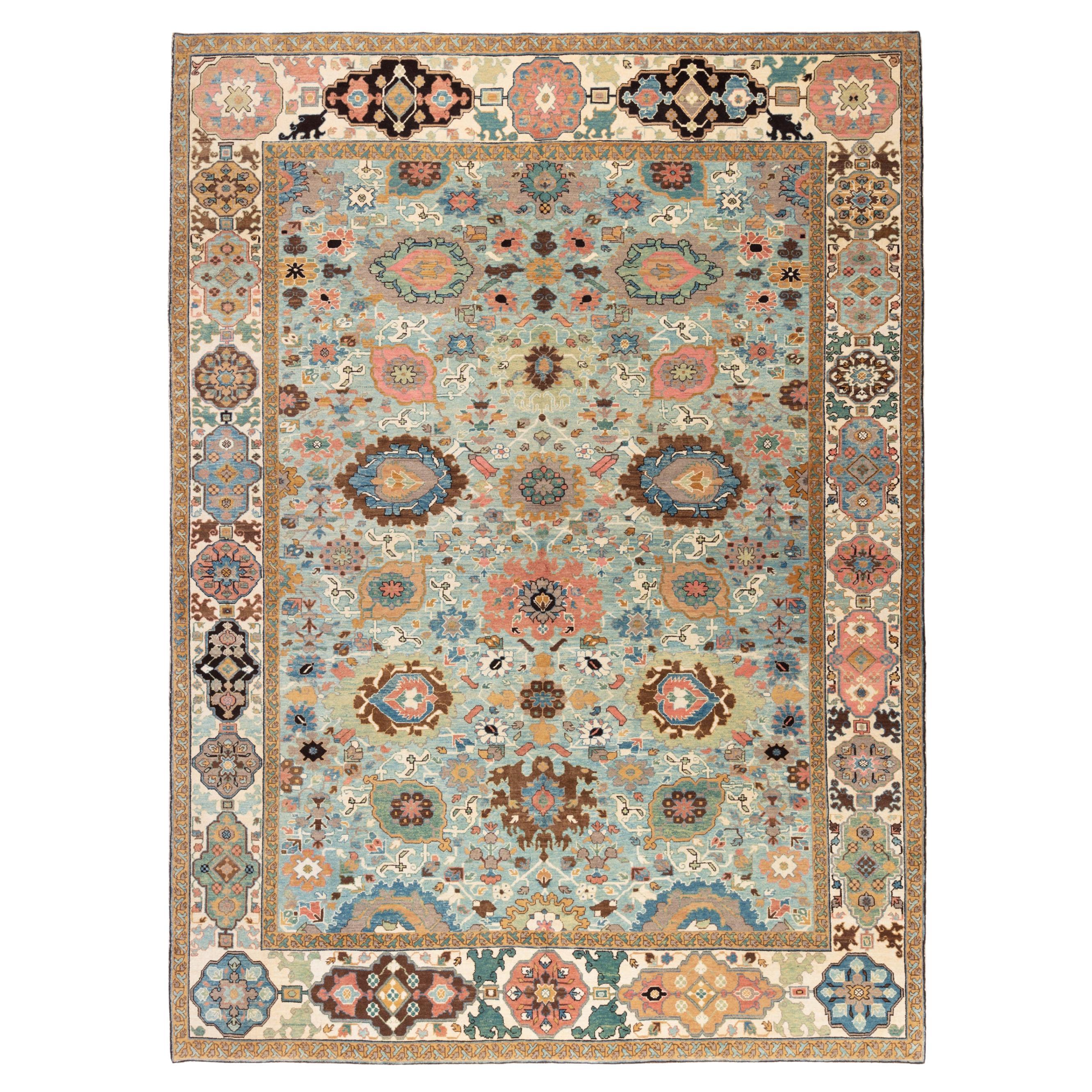 Ararat Rugs Palmette Lattice Rug, 19th Century Revival Carpet, Natural Dyed For Sale