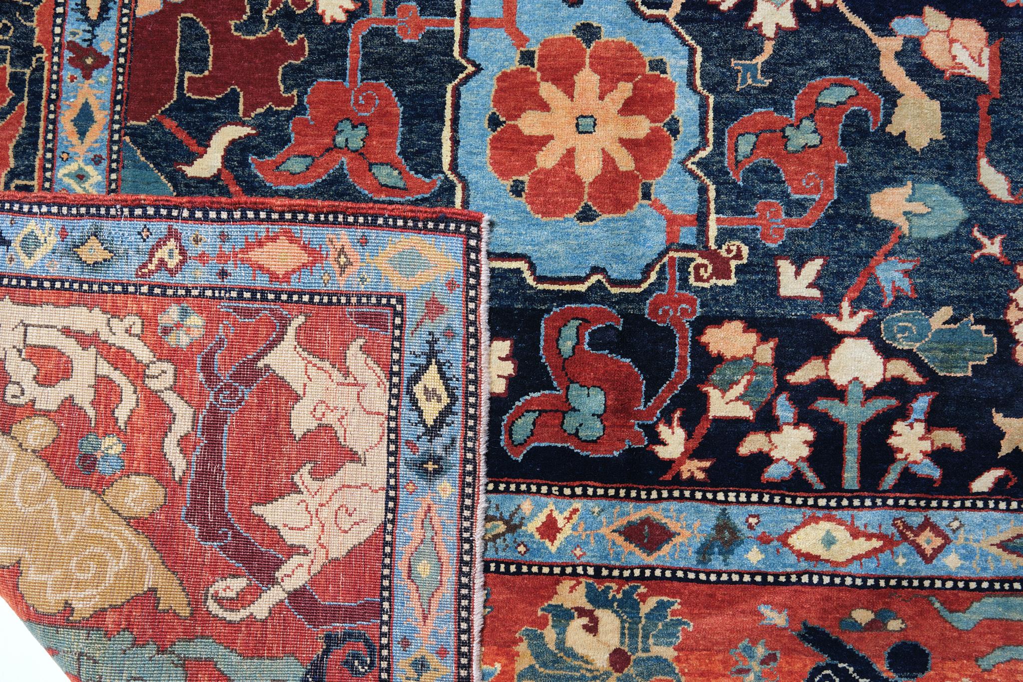 Revival Ararat Rugs Palmettes and Flowers Lattice Carpet, Bidjar Border, Natural Dyed For Sale