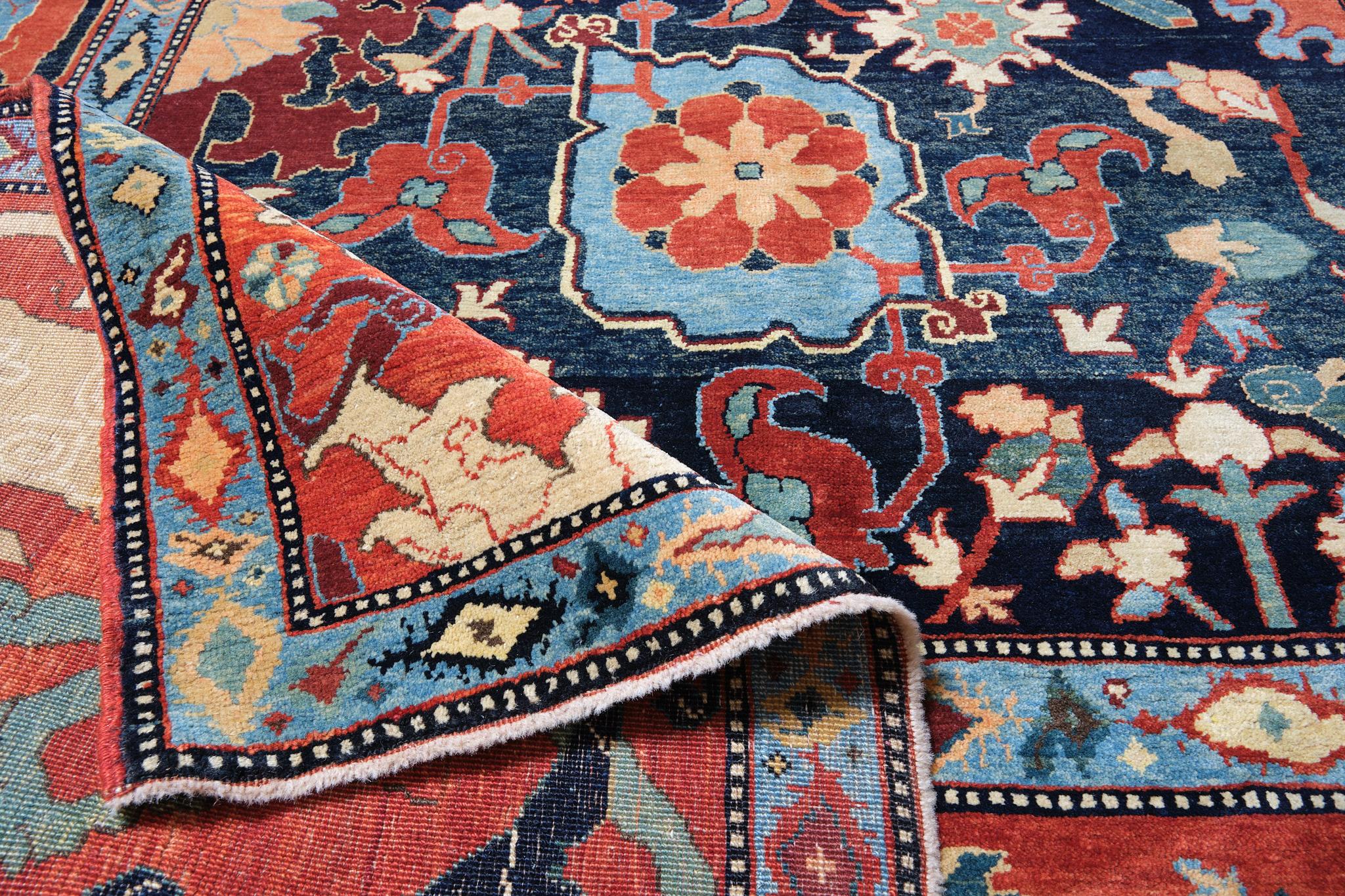Turkish Ararat Rugs Palmettes and Flowers Lattice Carpet, Bidjar Border, Natural Dyed For Sale