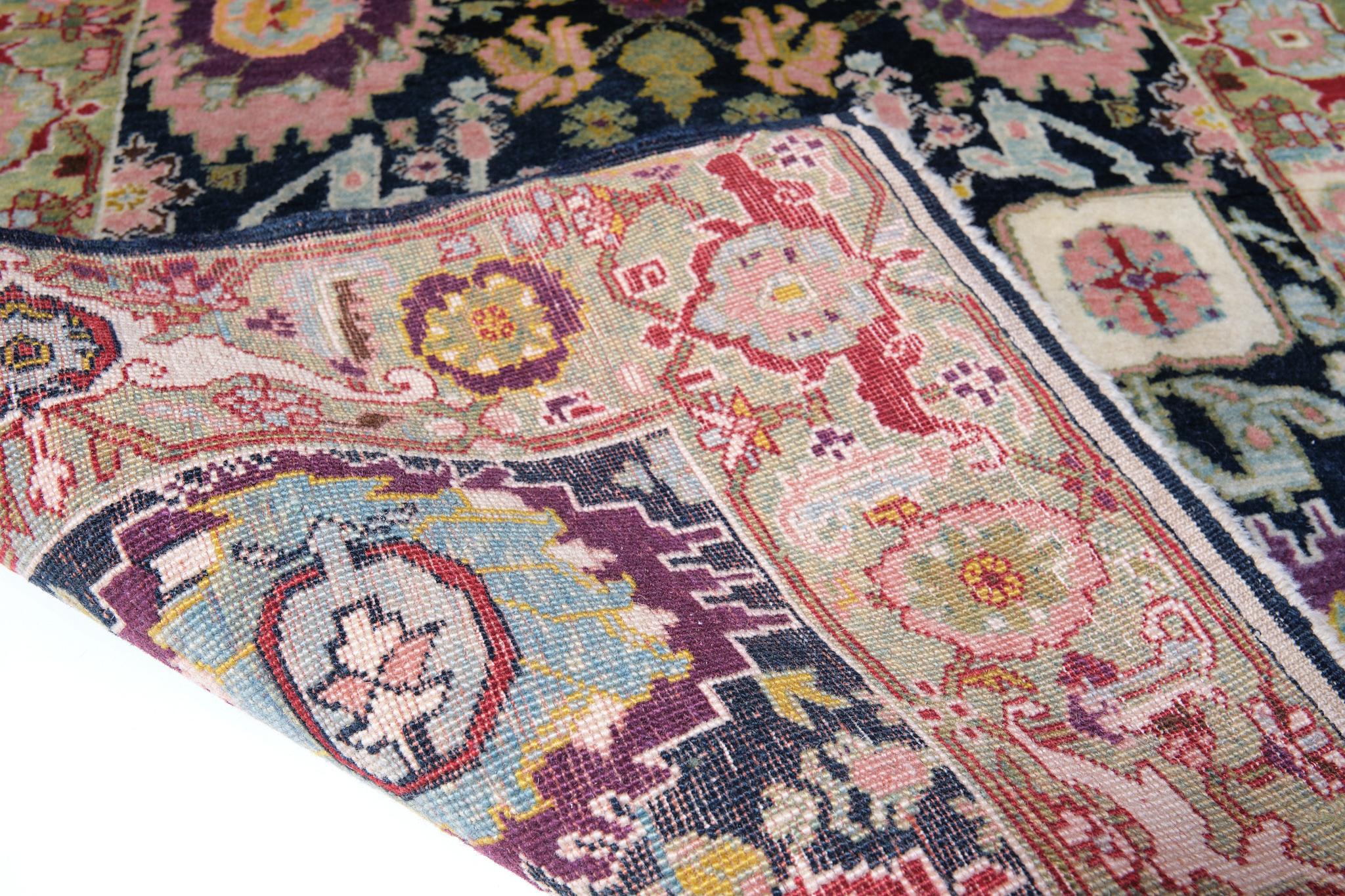 Turkish Ararat Rugs Palmettes and Flowers Lattice Rug Antique Persian Revival Carpet For Sale