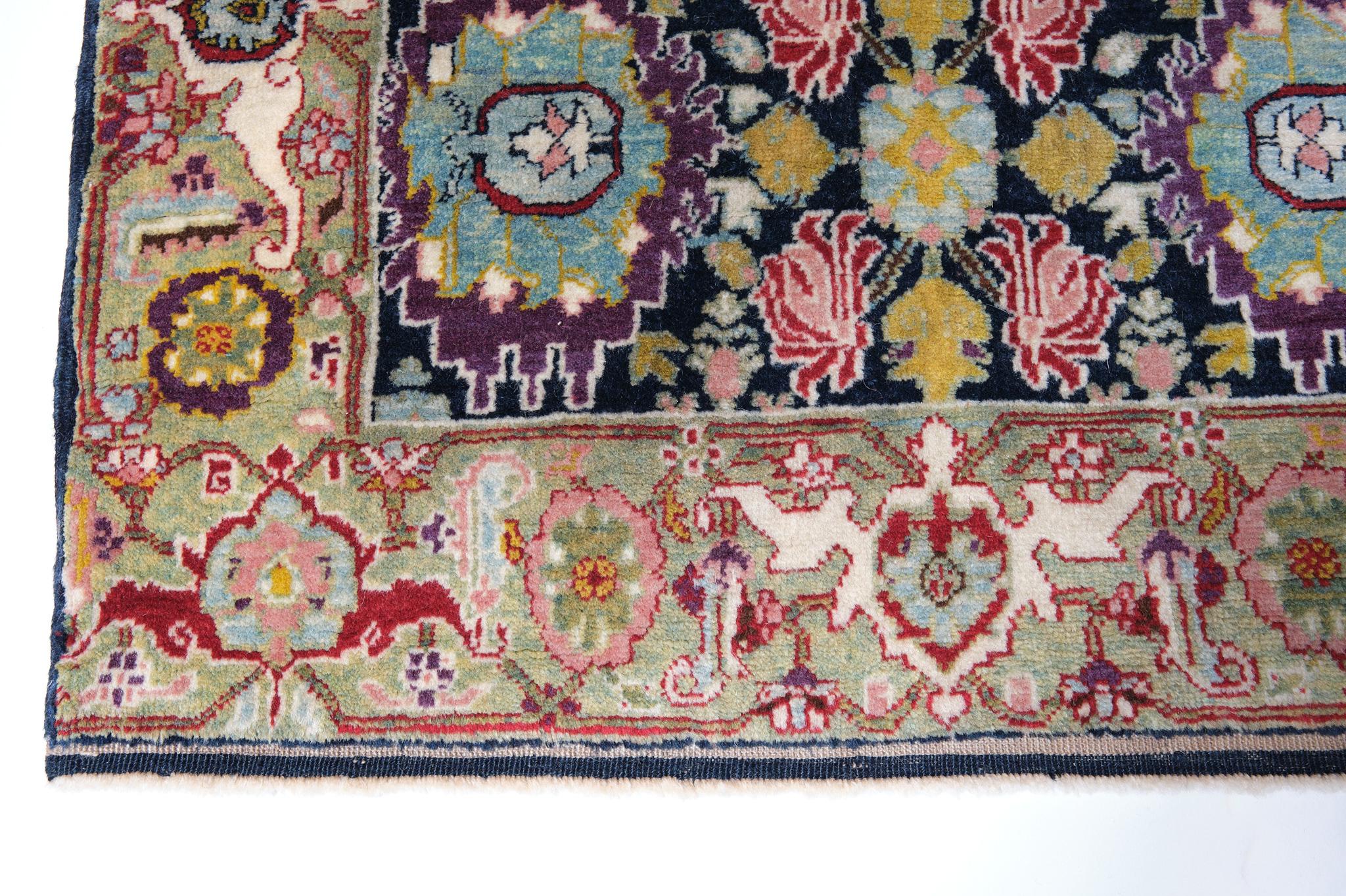 Vegetable Dyed Ararat Rugs Palmettes and Flowers Lattice Rug Antique Persian Revival Carpet For Sale