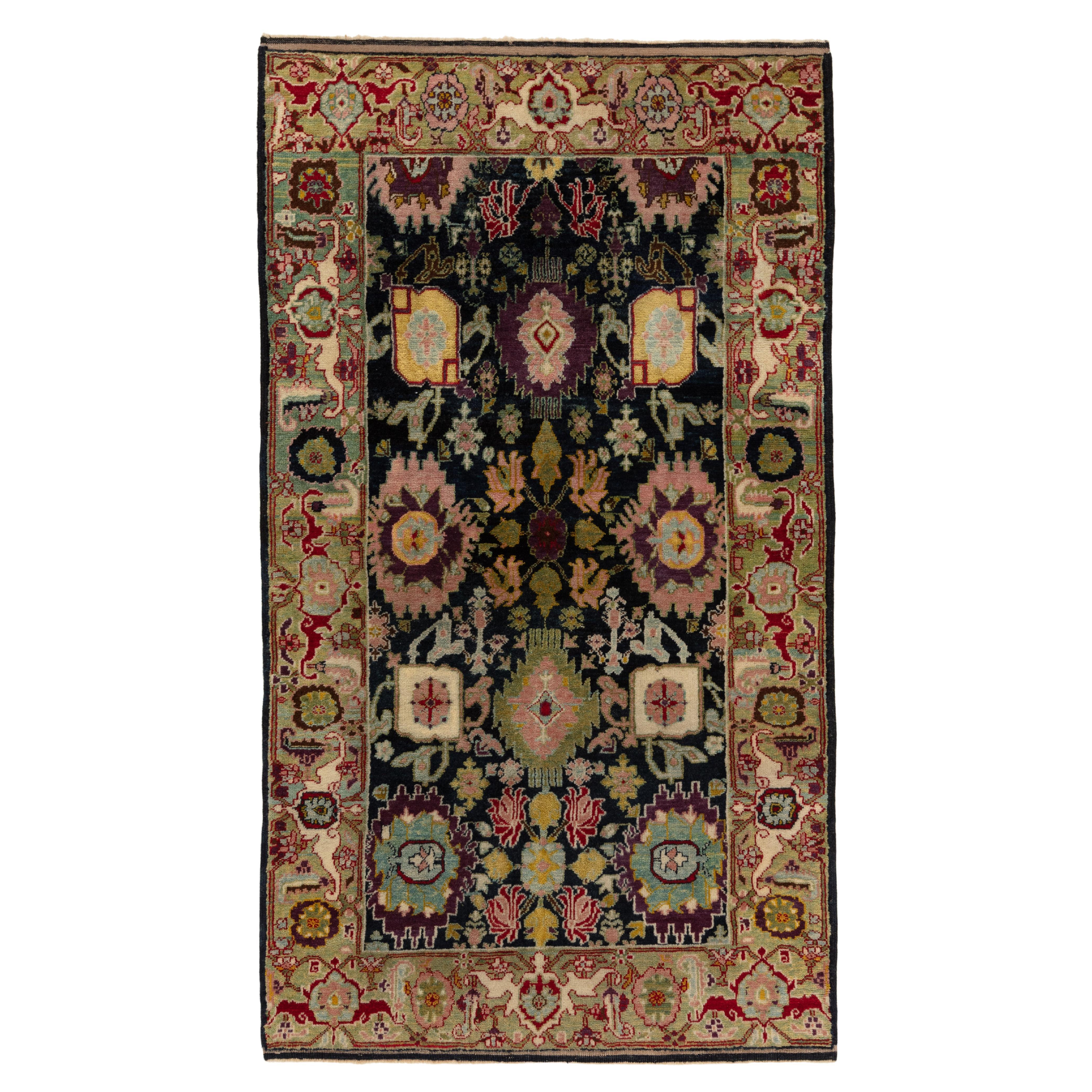 Ararat Rugs Palmettes and Flowers Lattice Rug Antique Persian Revival Carpet For Sale
