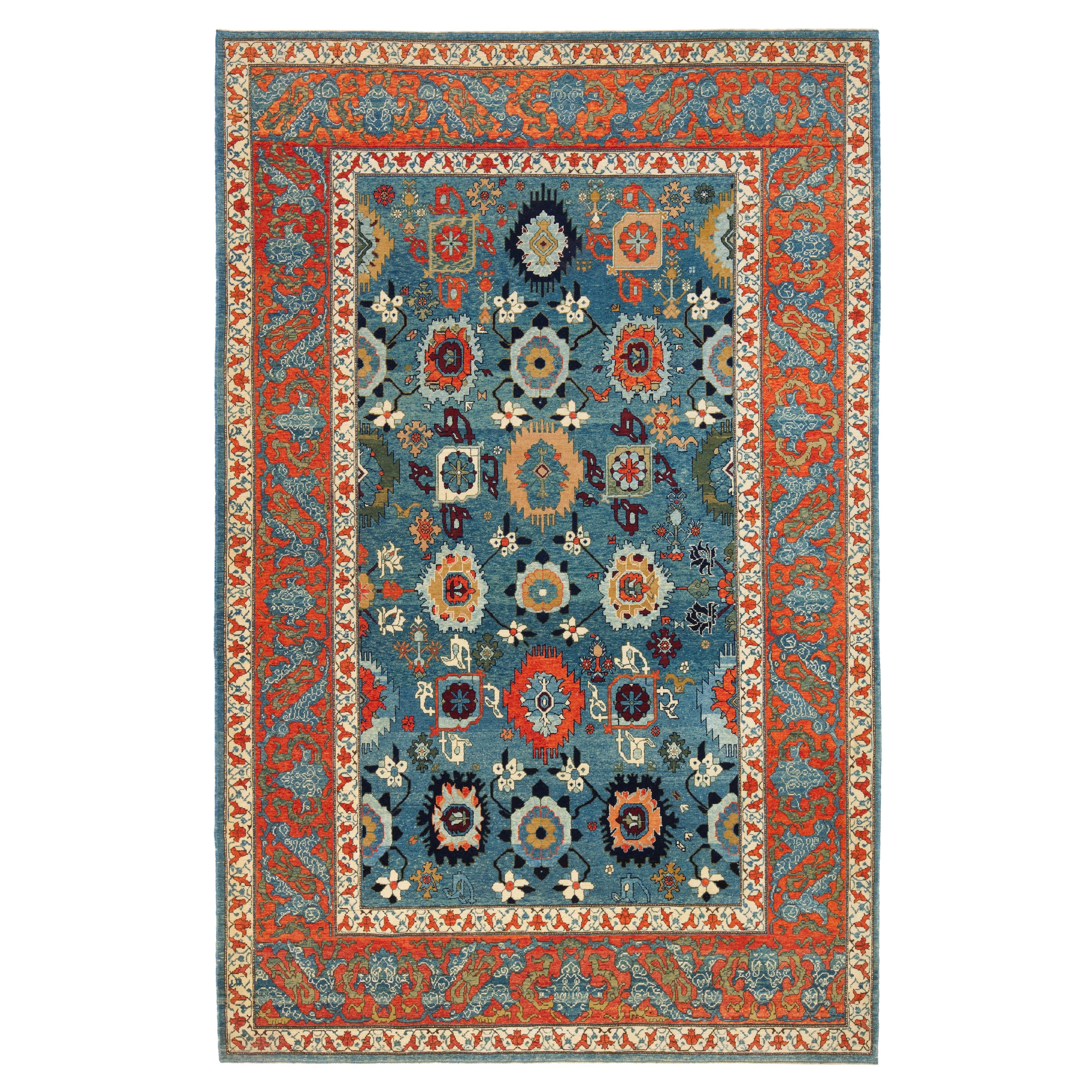 Ararat Rugs Palmettes and Flowers Lattice Rug Antique Persian Revival Carpet im Angebot