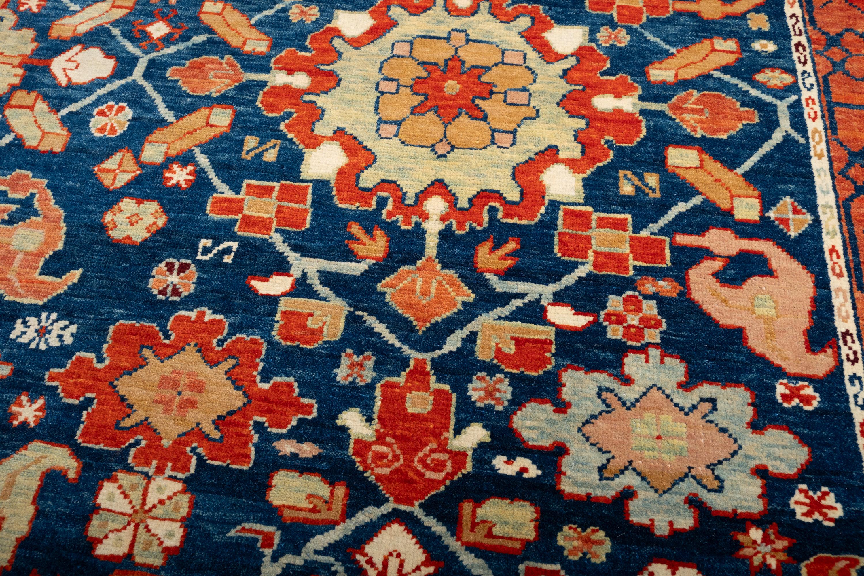 Turkish Ararat Rugs Palmettes and Flowers Lattice Rug Antique Revival Carpet Natural Dye For Sale