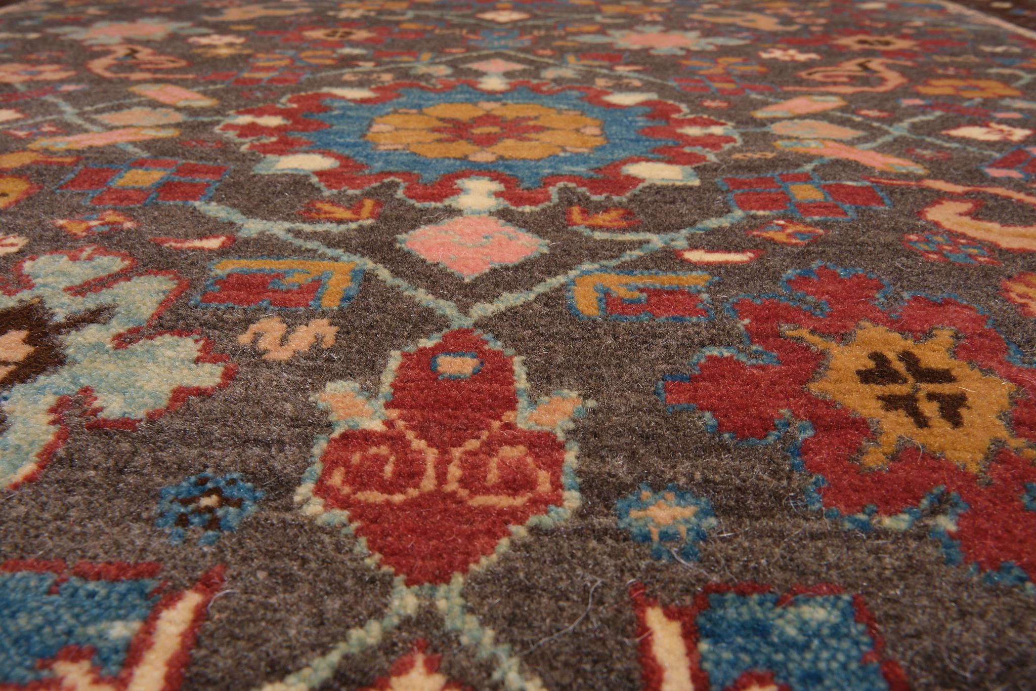 Contemporary Ararat Rugs Palmettes and Flowers Lattice Rug Antique Revival Carpet Natural Dye For Sale