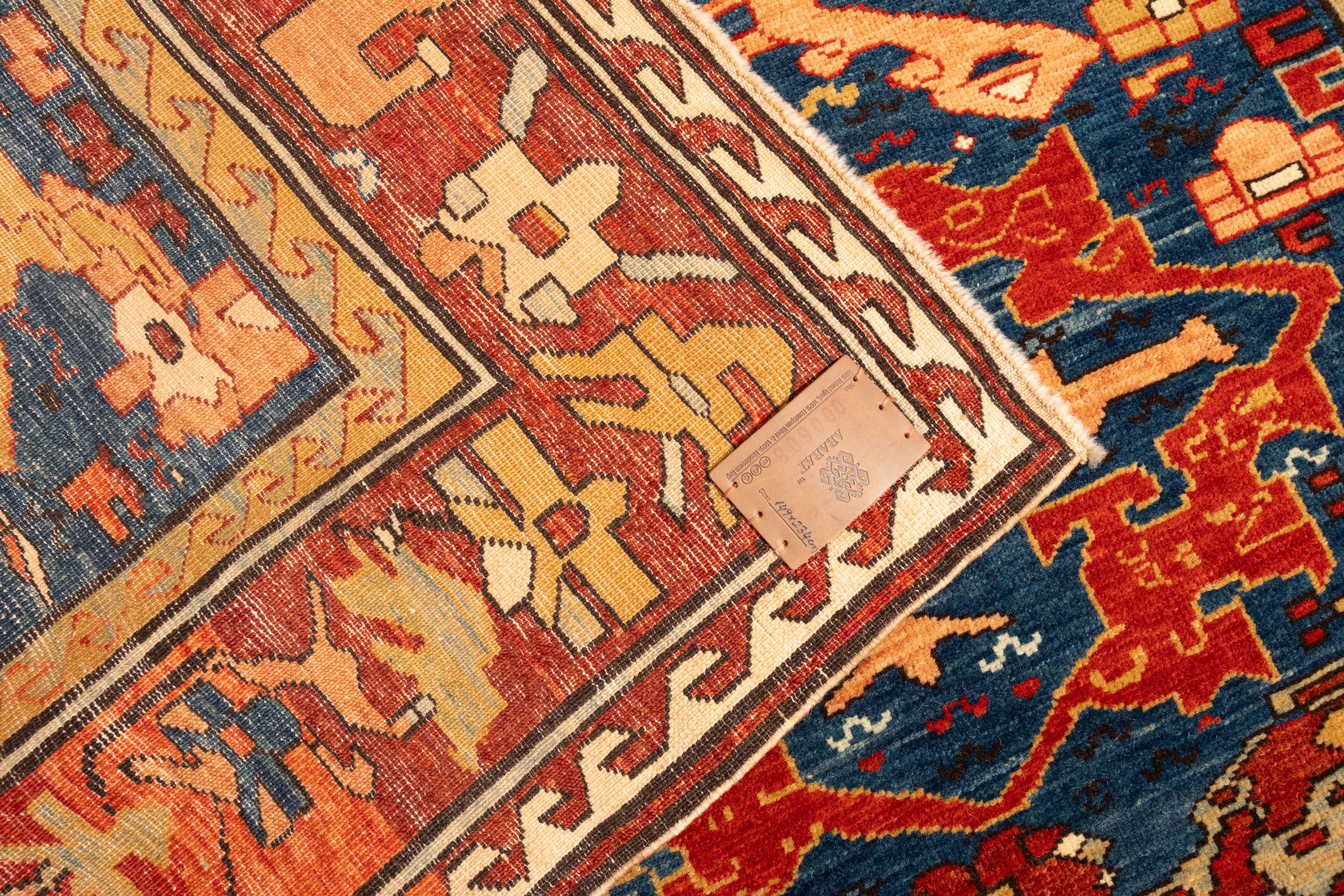Contemporary Ararat Rugs Palmettes and Flowers Lattice Rug Antique Revival Carpet Natural Dye For Sale