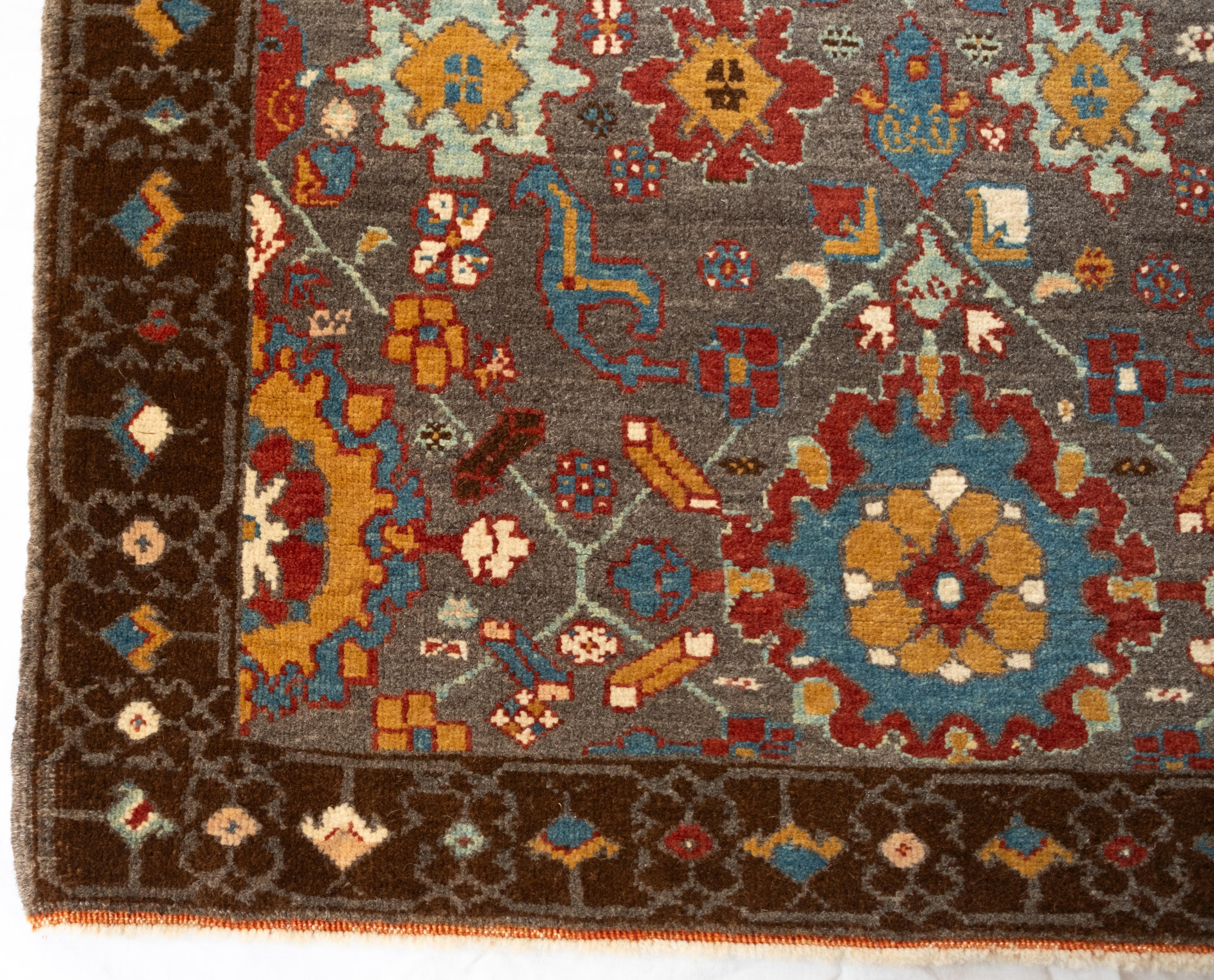 Contemporary Ararat Rugs Palmettes and Flowers Lattice Rug Antique Revival Carpet Natural Dye For Sale