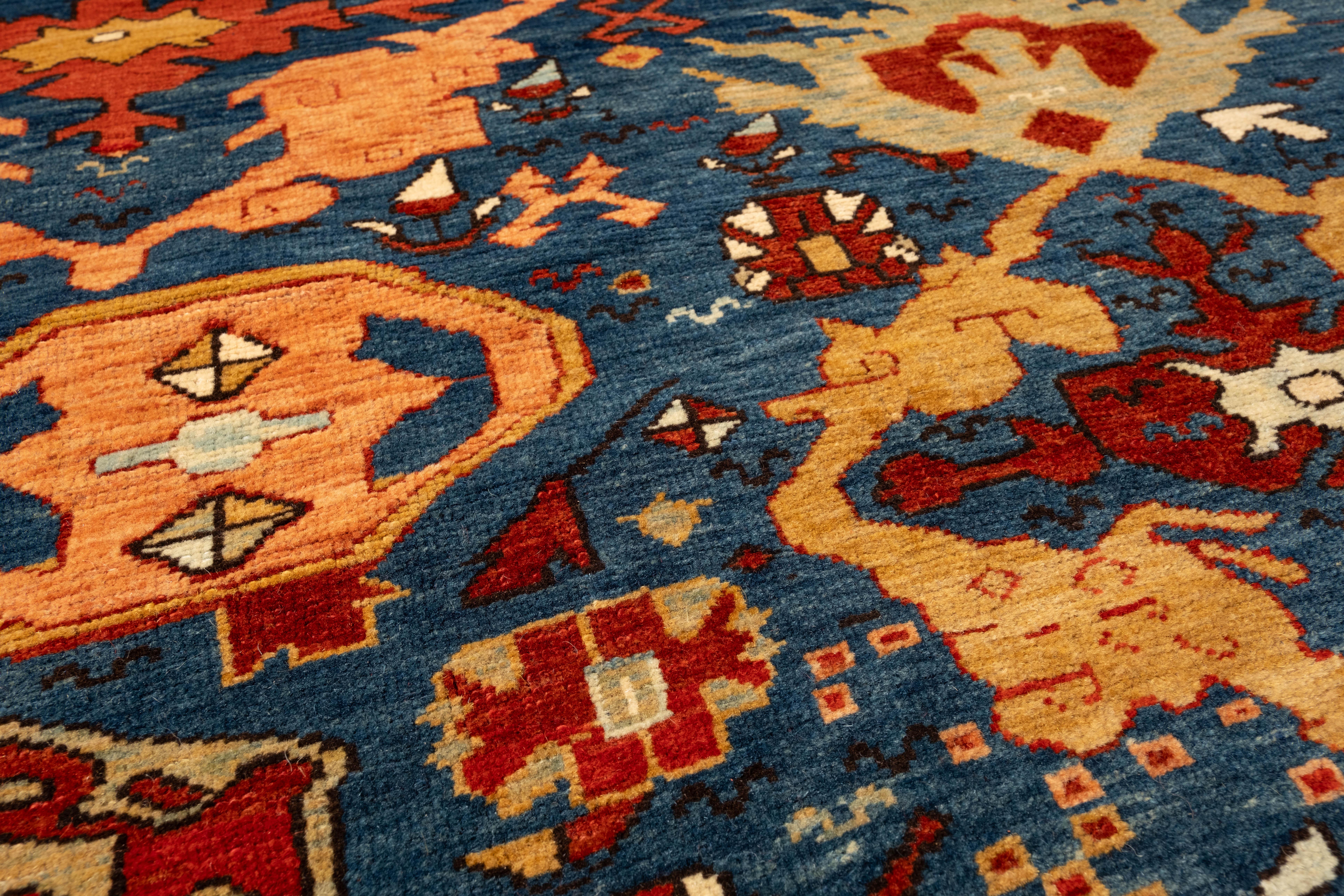 Ararat Rugs Palmettes and Flowers Lattice Rug Antique Revival Carpet Natural Dye For Sale 1
