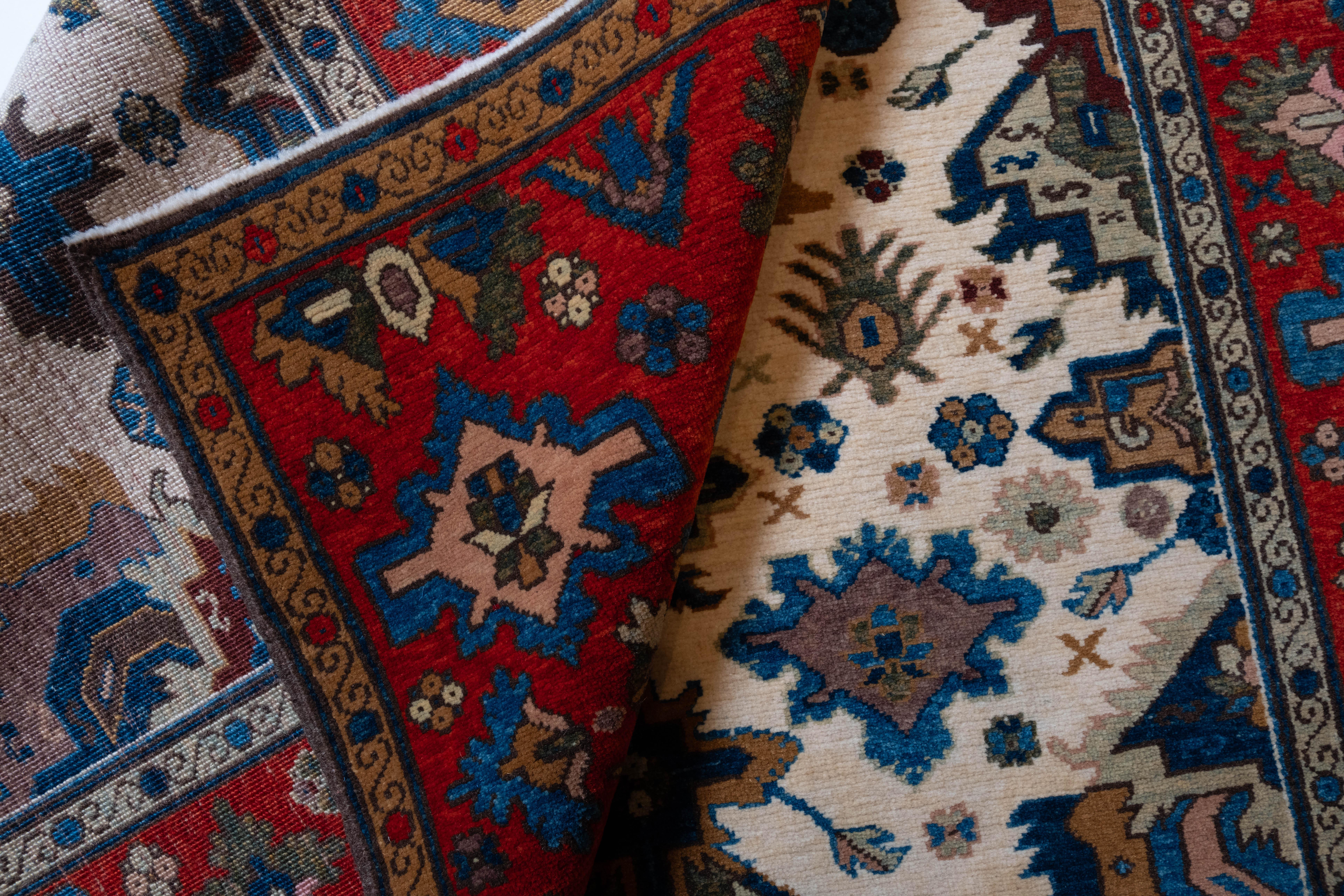 Vegetable Dyed Ararat Rugs Palmettes in the Esfahan Manner Rug, Revival Carpet, Natural Dyed For Sale