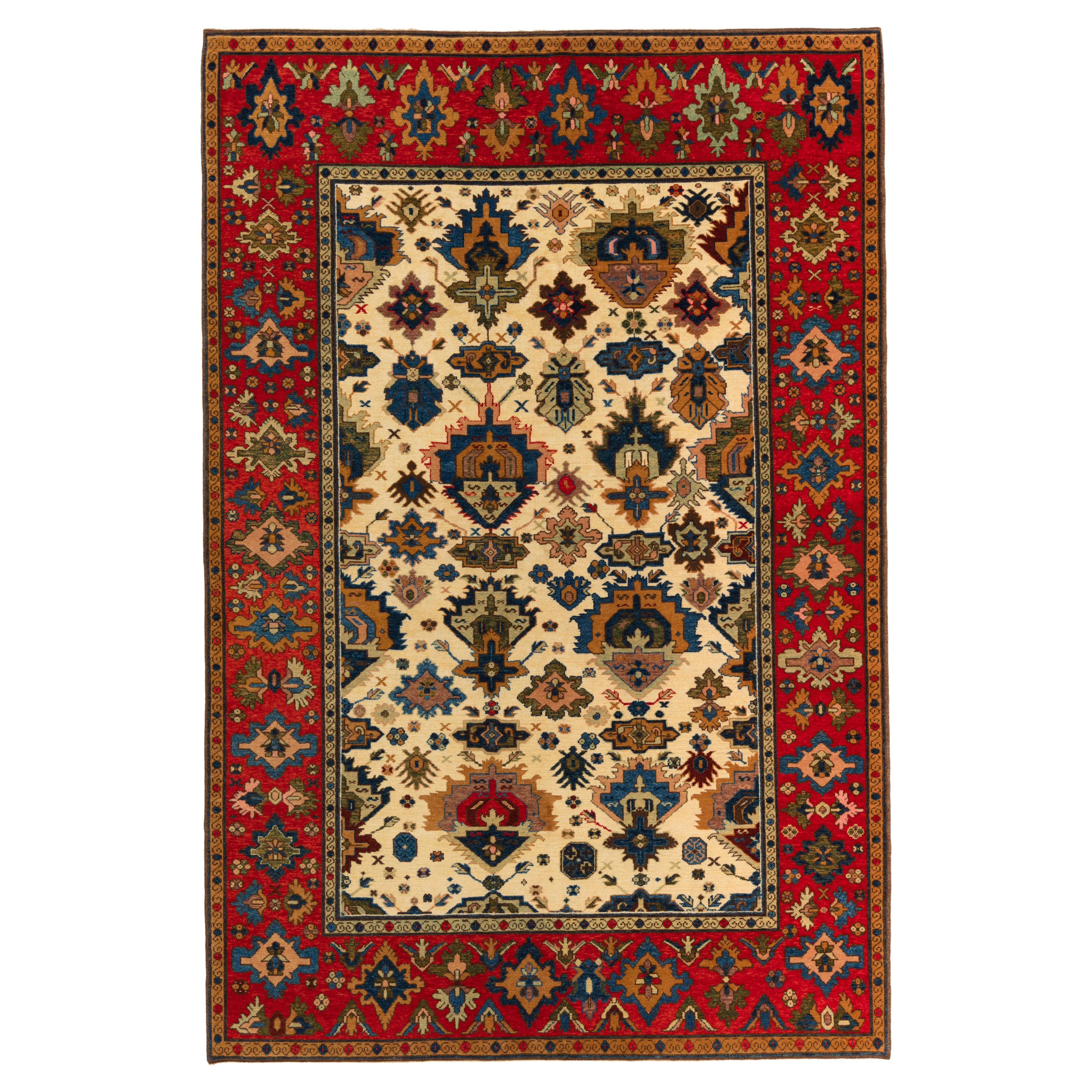 Ararat Rugs Palmettes in the Esfahan Manner Rug, Revival Carpet, Natural Dyed For Sale