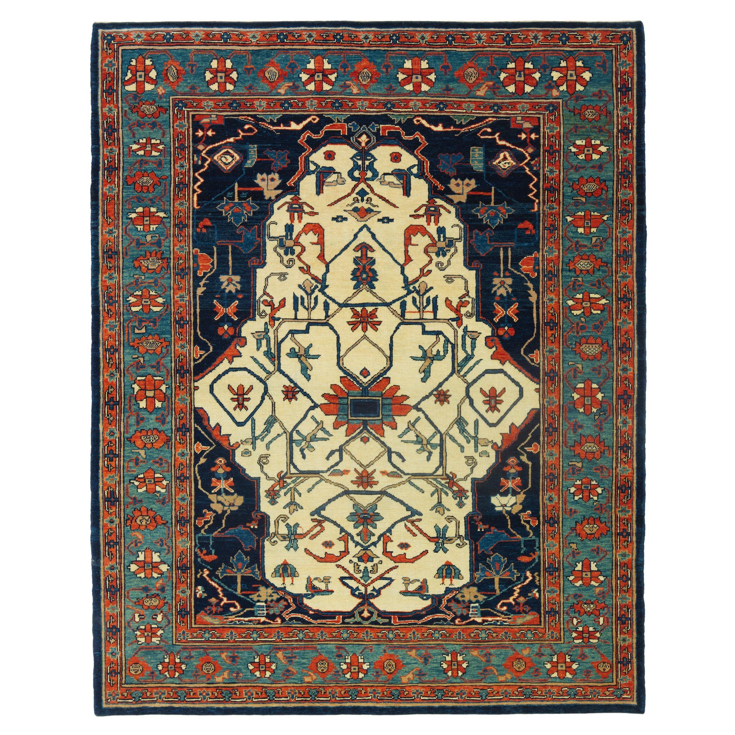 Ararat Rugs Heriz White Ground Rug - 19th C. Persian Revival Carpet Natural Dyed For Sale
