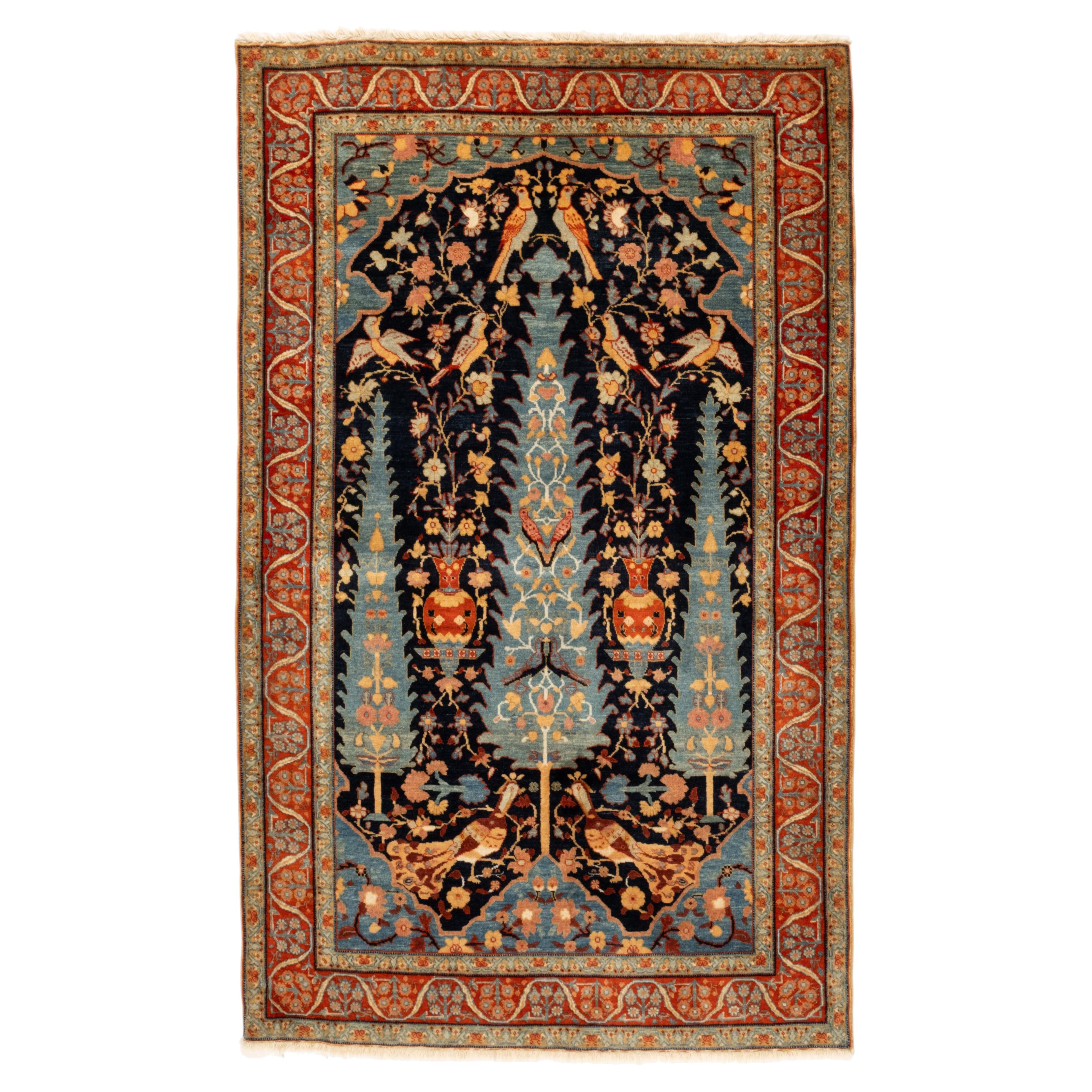 Ararat Rugs Safavid Kirman Prayer Rug Kerman Vase Bird Revival Rug Natural Dyed For Sale