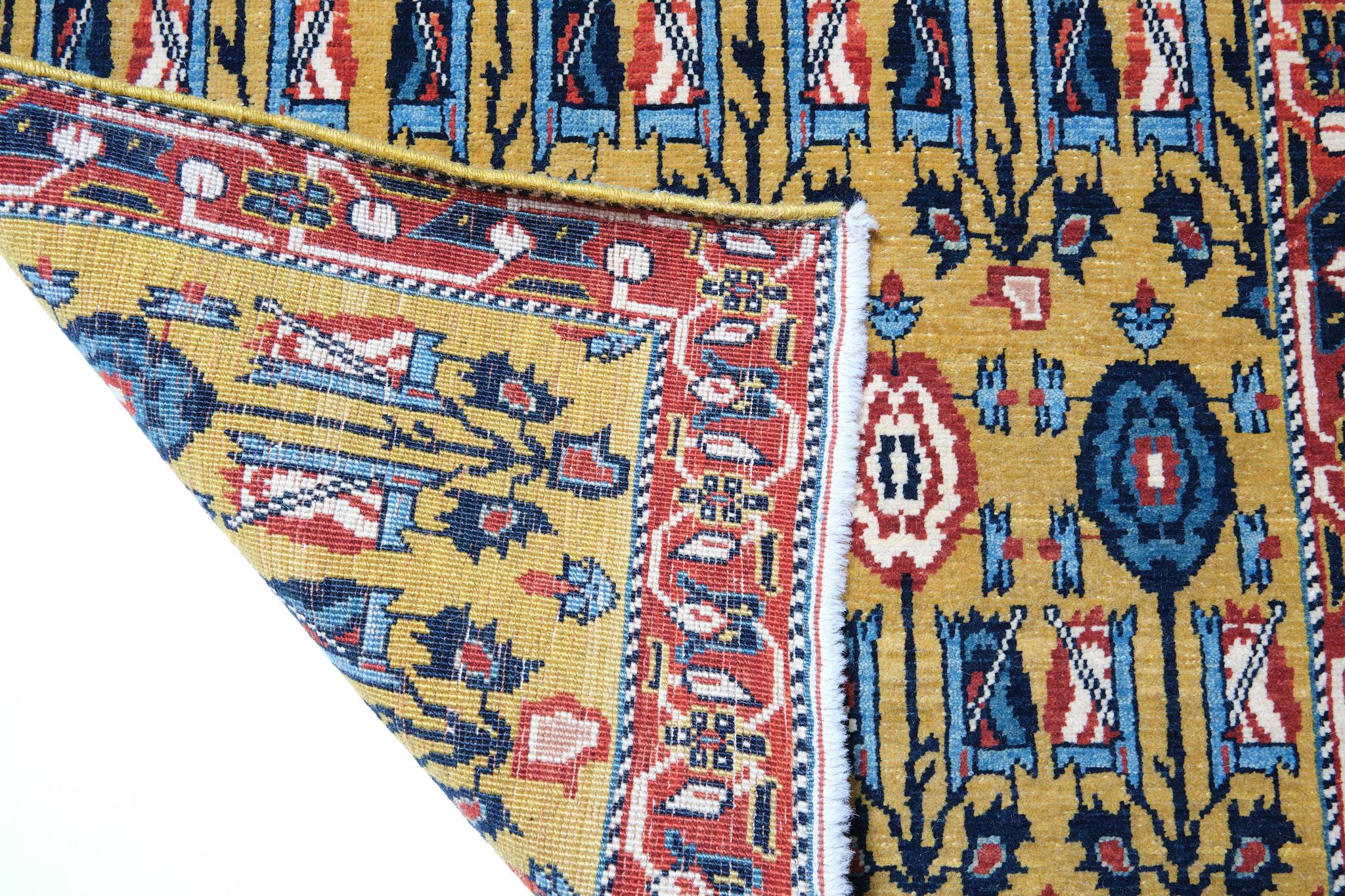 Turkish Ararat Rugs Senna Rows of Flowers Rug, 18th Century Revival Carpet Natural Dyed For Sale