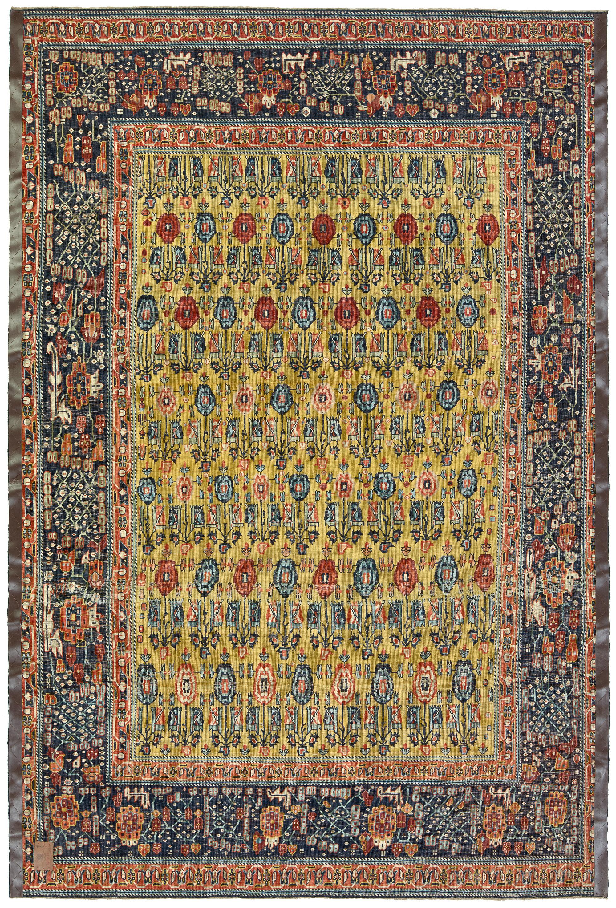 The source of the rug comes from the book Antique Rugs of Kurdistan A Historical Legacy of Woven Art, James D. Burns, 2002 nr.28. This was an exclusive example of offset rows of flowers designed for 18th-century rug from Senna, Eastern Kurdistan